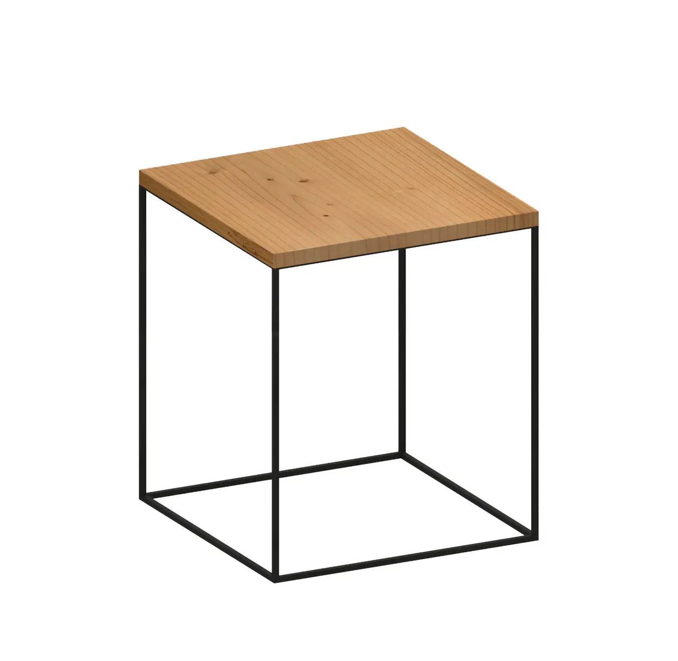 Zeus Slim Irony Beistelltisch 41 × 46 cm mit Massivholzplatte und kupferschwarzem Stahlgestell.