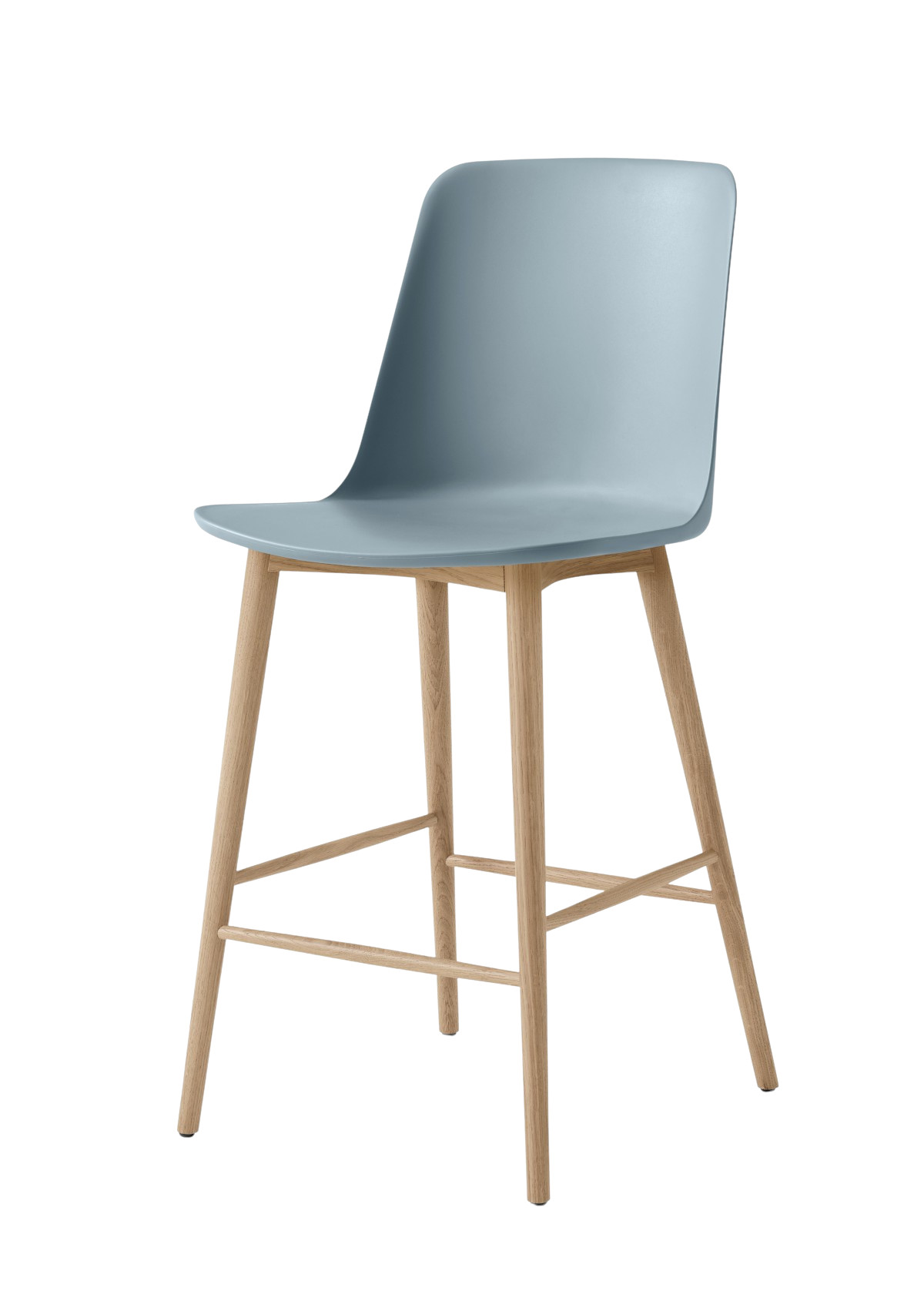&Tradition Rely HW128 Barhocker mit Gestell aus Eiche natur und Sitz in Light Blue, modernes Design Barstuhl
