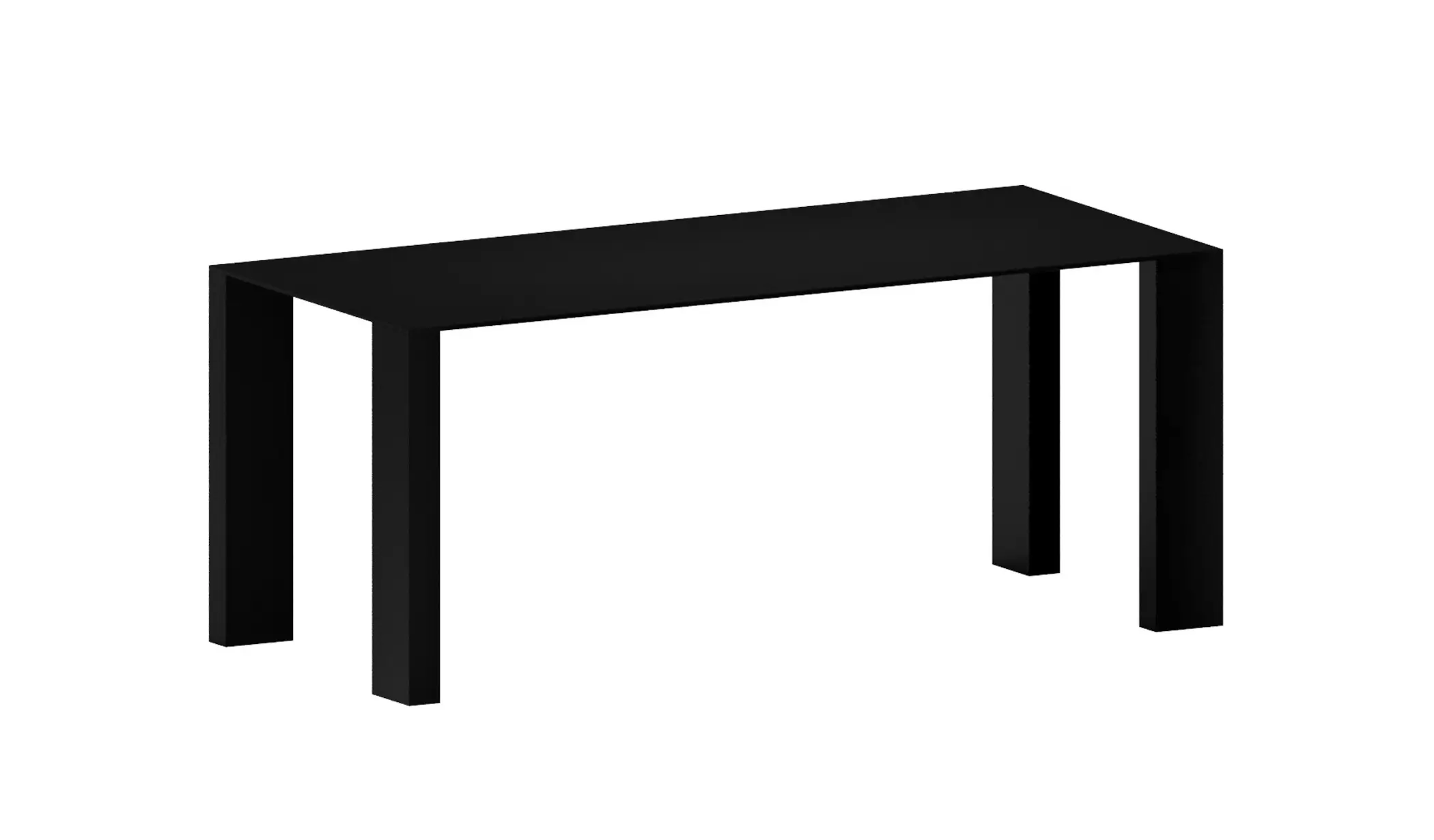 Zeus Big Gim Esstisch 200 × 90 cm in Schwarz mit markanten rechteckigen Beinen.