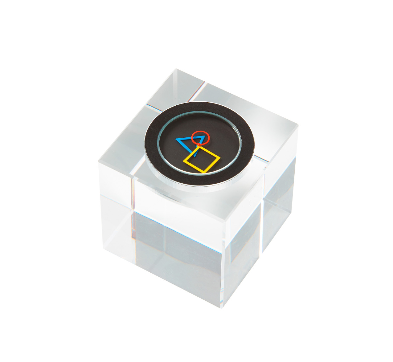 Schwarze Tecnolumen Cubelight Clock Design Tischuhr mit Glaswürfeln und minimalistischem Bauhaus Charakter