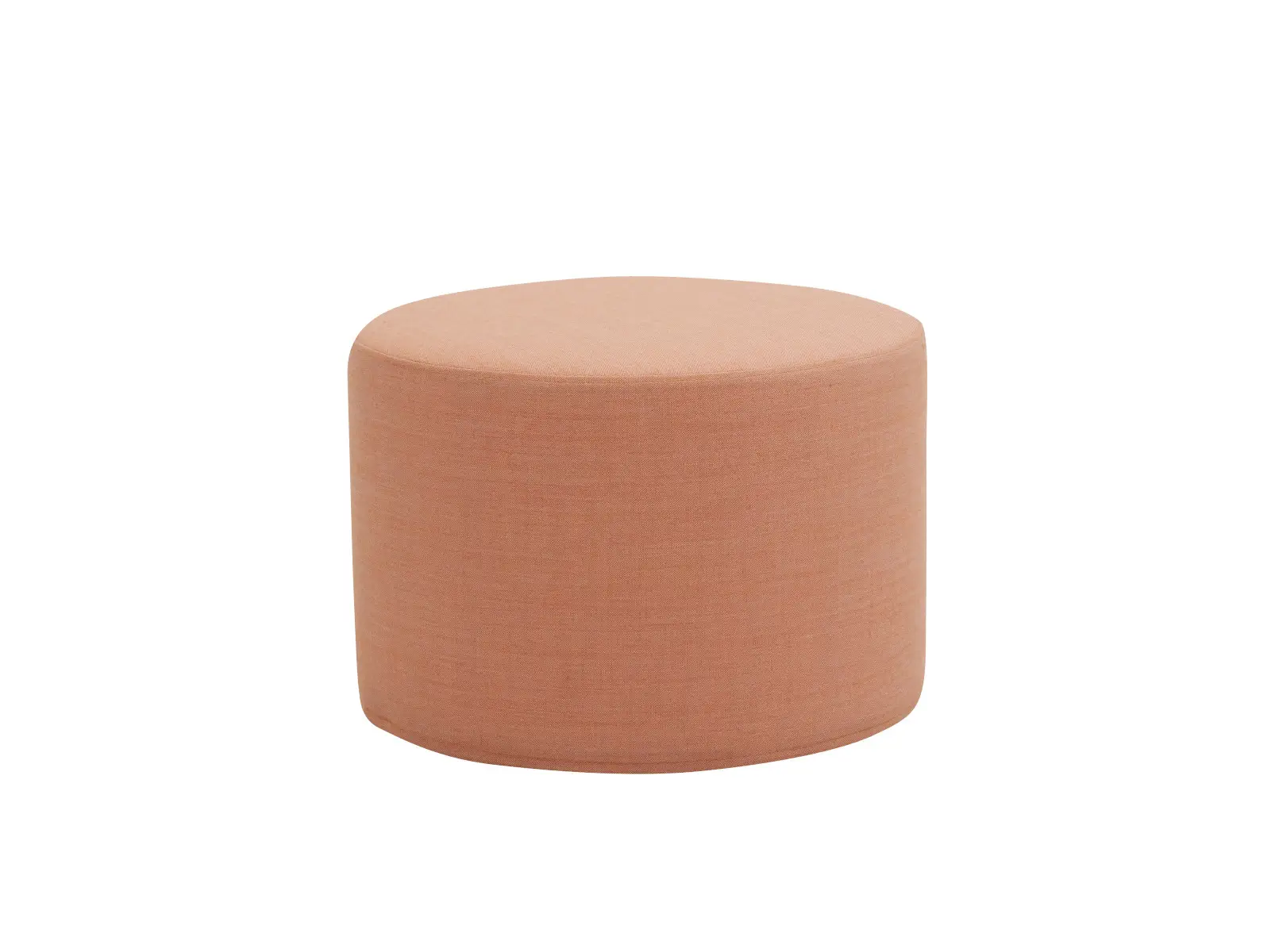 Softline Drum Hocker Small in Apricot aus vorderer Perspektive mit kompakter, runder Sitzfläche und vollständig gepolstertem zylindrischem Korpus.