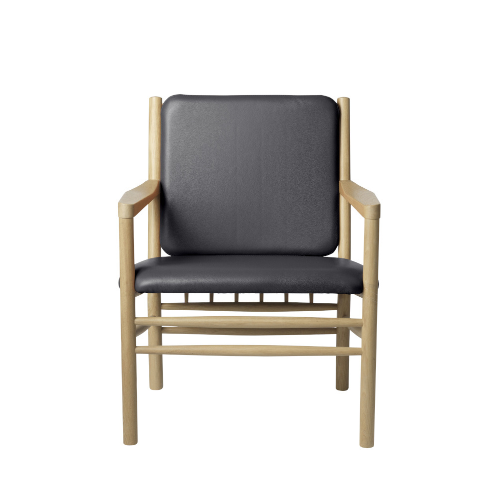 FDB Møbler J147 Sessel, ergonomisch, Eiche natur, Leder schwarz, funktional, nordisches Design, nachhaltig