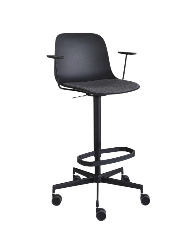 Seela Barhocker, drehbarem 5-Strahl-Kreuzfuß mit höhenverstellbar und fußstütze