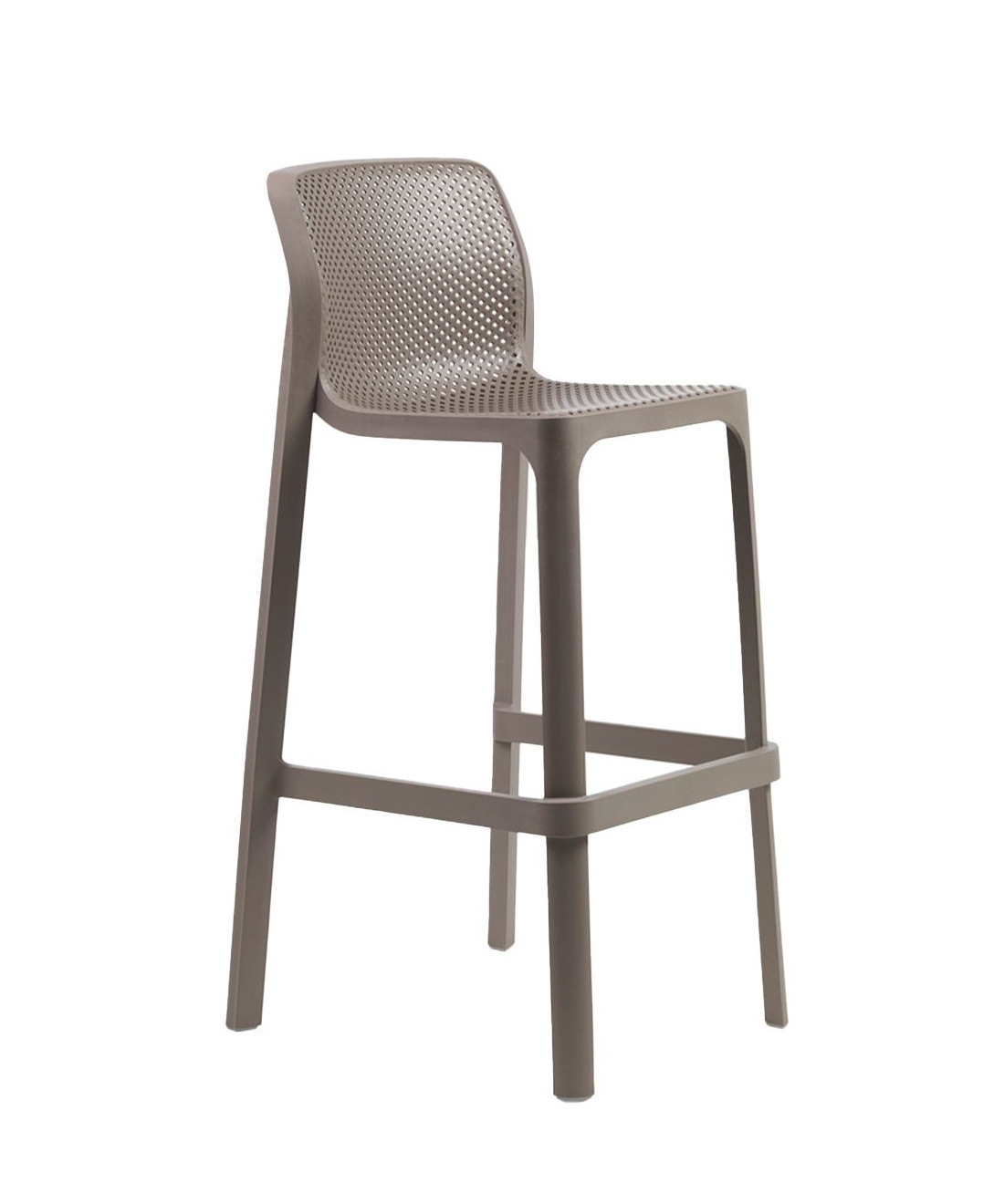 Nardi Net Barhocker 76 cm, italienisches Outdoor-Design, stapelbar, wetterfest, Polypropylen, tortora