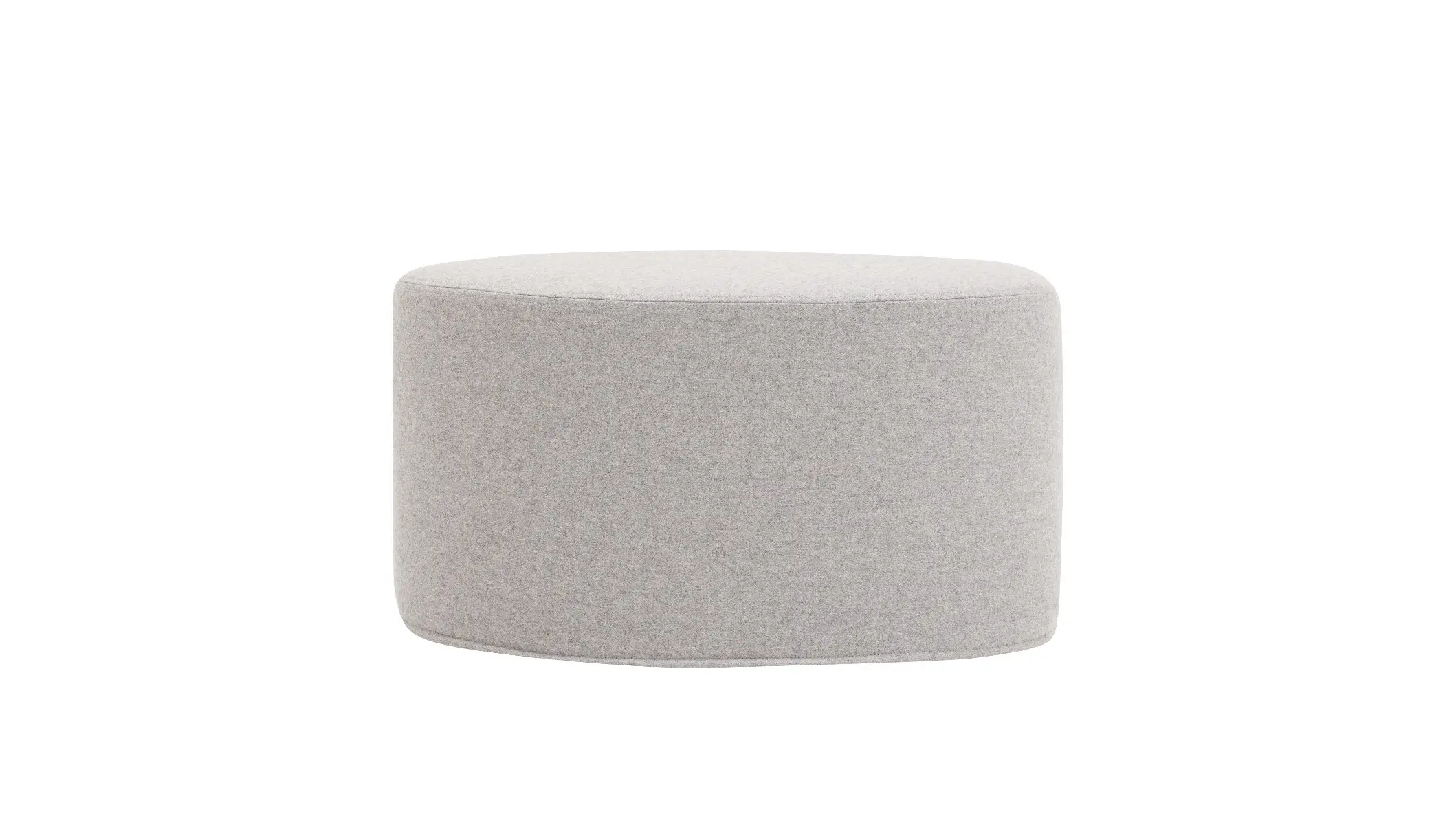 Softline Bon-Bon Hocker Small in Hellgrau aus seitlicher Perspektive mit kompakter, organisch gerundeter Sitzfläche und vollständig gepolstertem Korpus.