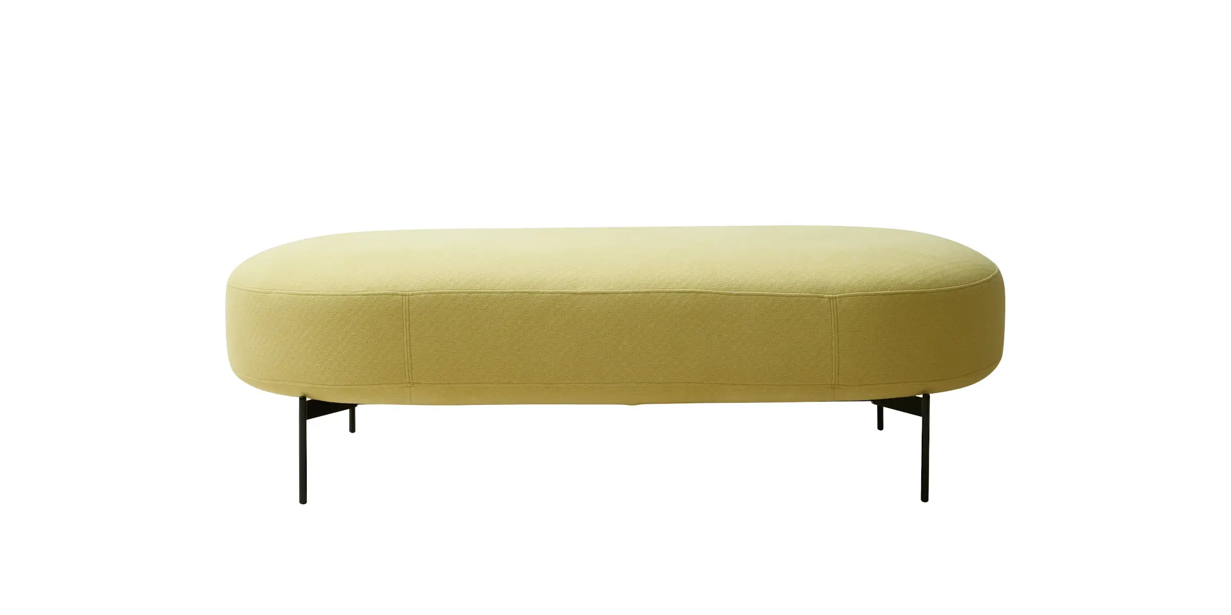 Softline Joe Hocker Large in Gelb aus seitlicher Perspektive mit großzügiger ovaler Polsterfläche und schlanken schwarzen Metallfüßen.