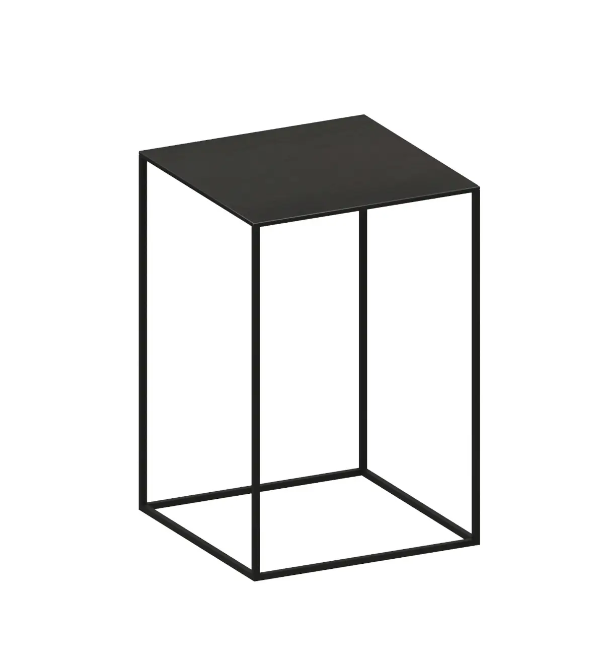 Zeus Slim Irony Beistelltisch 31 × 46 cm in Kupferschwarz mit filigranem Stahlgestell.