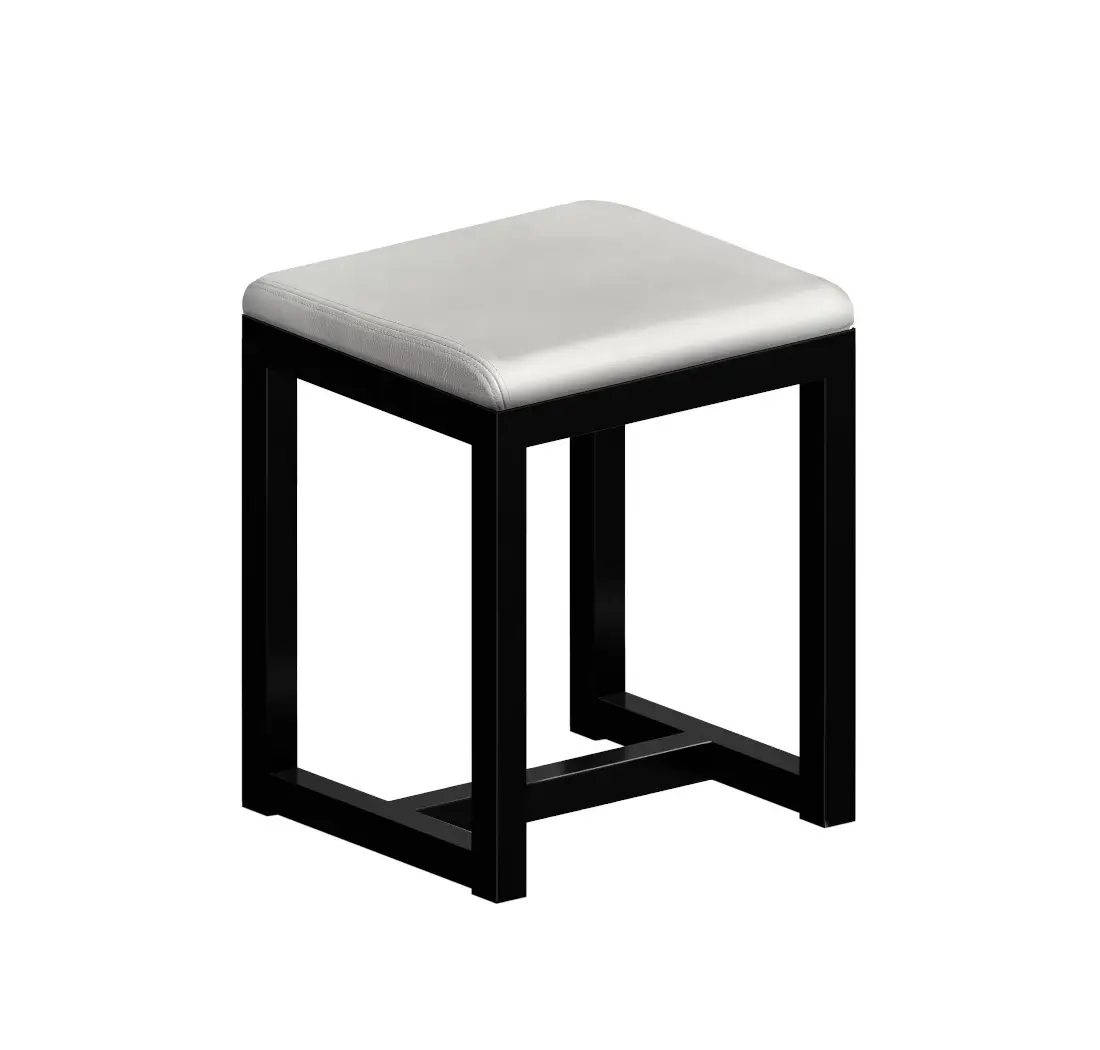 Zeus Big Brother Hocker mit Gestell in Kupferschwarz und weiß gepolsterter Sitzfläche aus Leder.