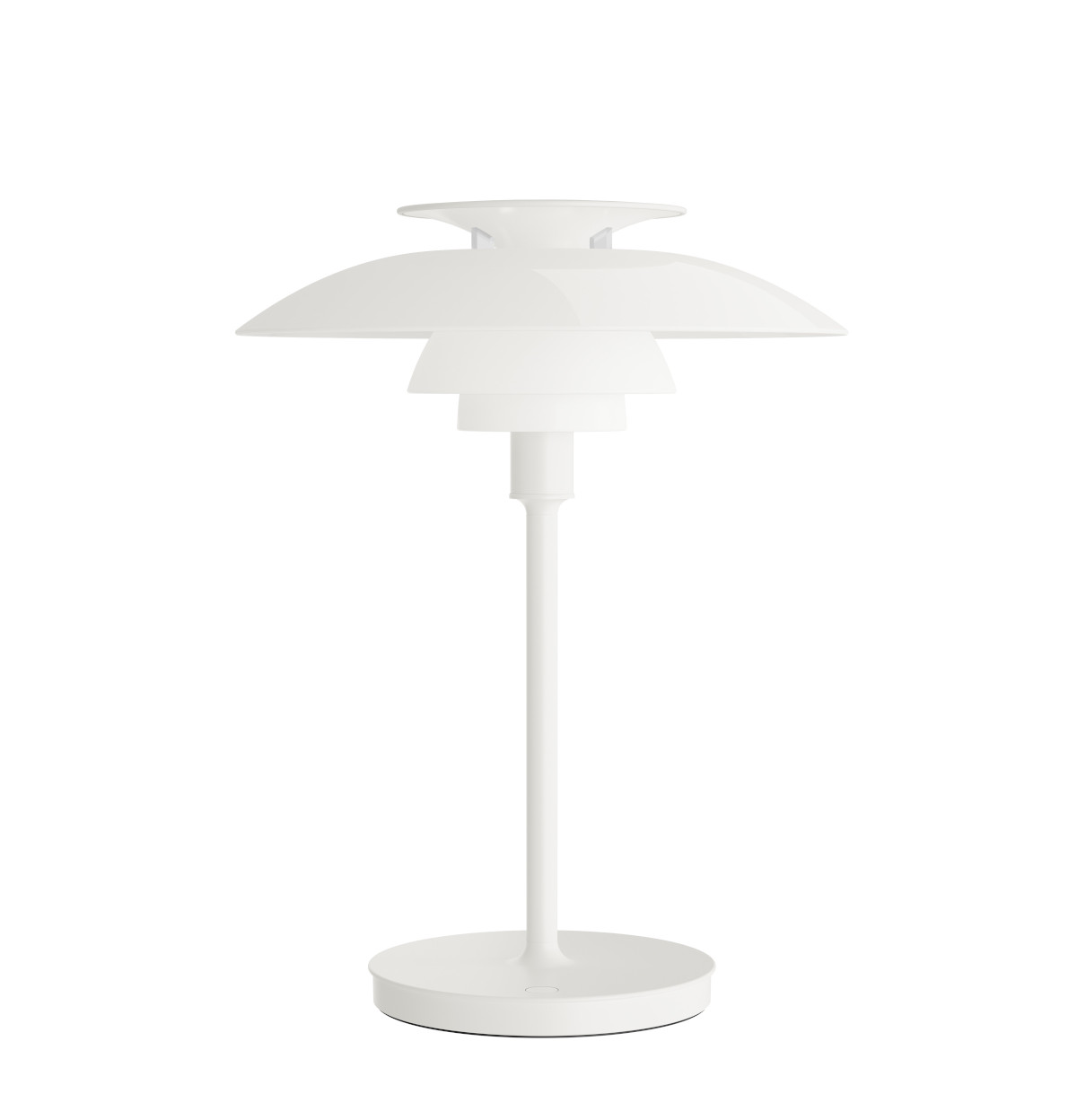 Louis Poulsen PH 80 Portable Tischleuchte, opalweiß, kabellos, tragbar und stimmungsvolle Ambientebeleuchtung.