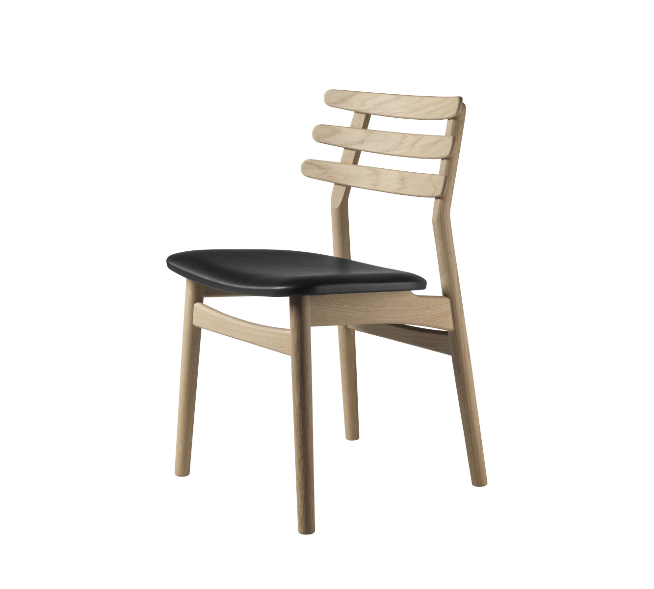 FDB Møbler J48 Stuhl, ergonomisch, FSC®-Eiche natur, Leder schwarz, nordisches Design, nachhaltig, funktional