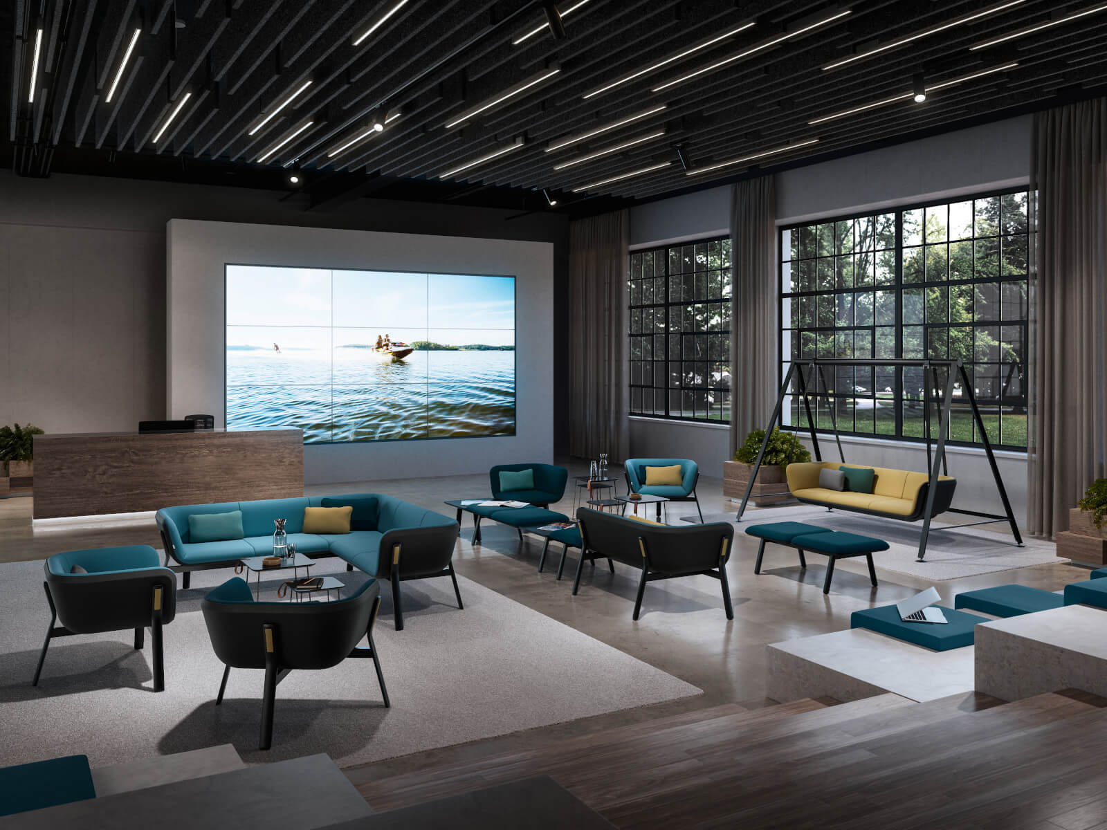 Interstuhl HUB HU33L Sitzbank, moderne Polsterbank für Büro und Empfangsbereiche, flexibel und komfortabel