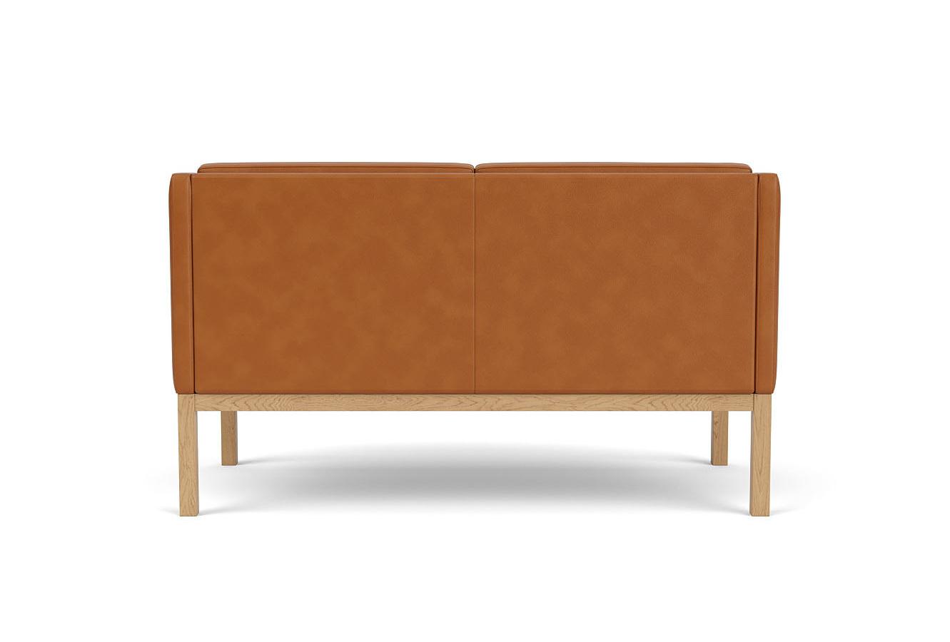 FDB Møbler L45 Sofa 2-Sitzer, nordischer Stil, Eiche natur, Leder cognac, ergonomisch, nachhaltig