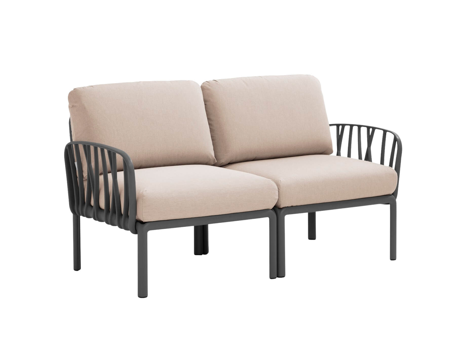 Nardi Komodo Gartensofa 2-Sitzer anthrazit, Outdoor-Sofa, wetterfest, leicht, langlebig, modernes Design aus Italien