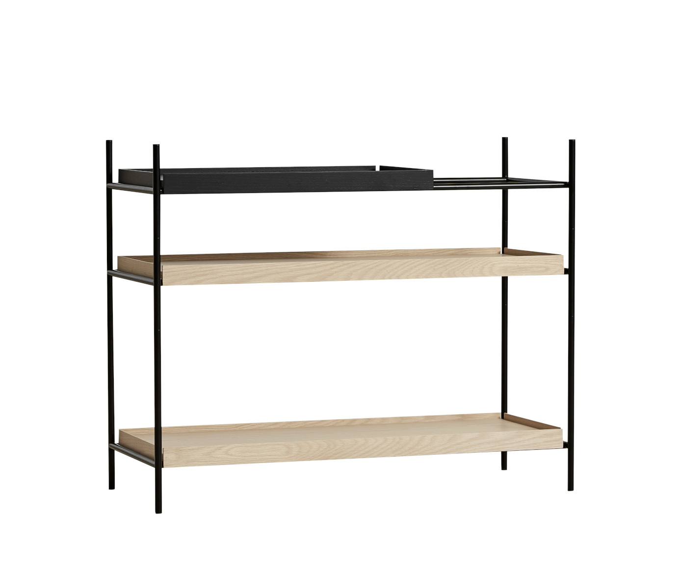 Tray Regal Niedrig, schwarz / eiche natur Tray Regal Niedrig, schwarz / eiche natur