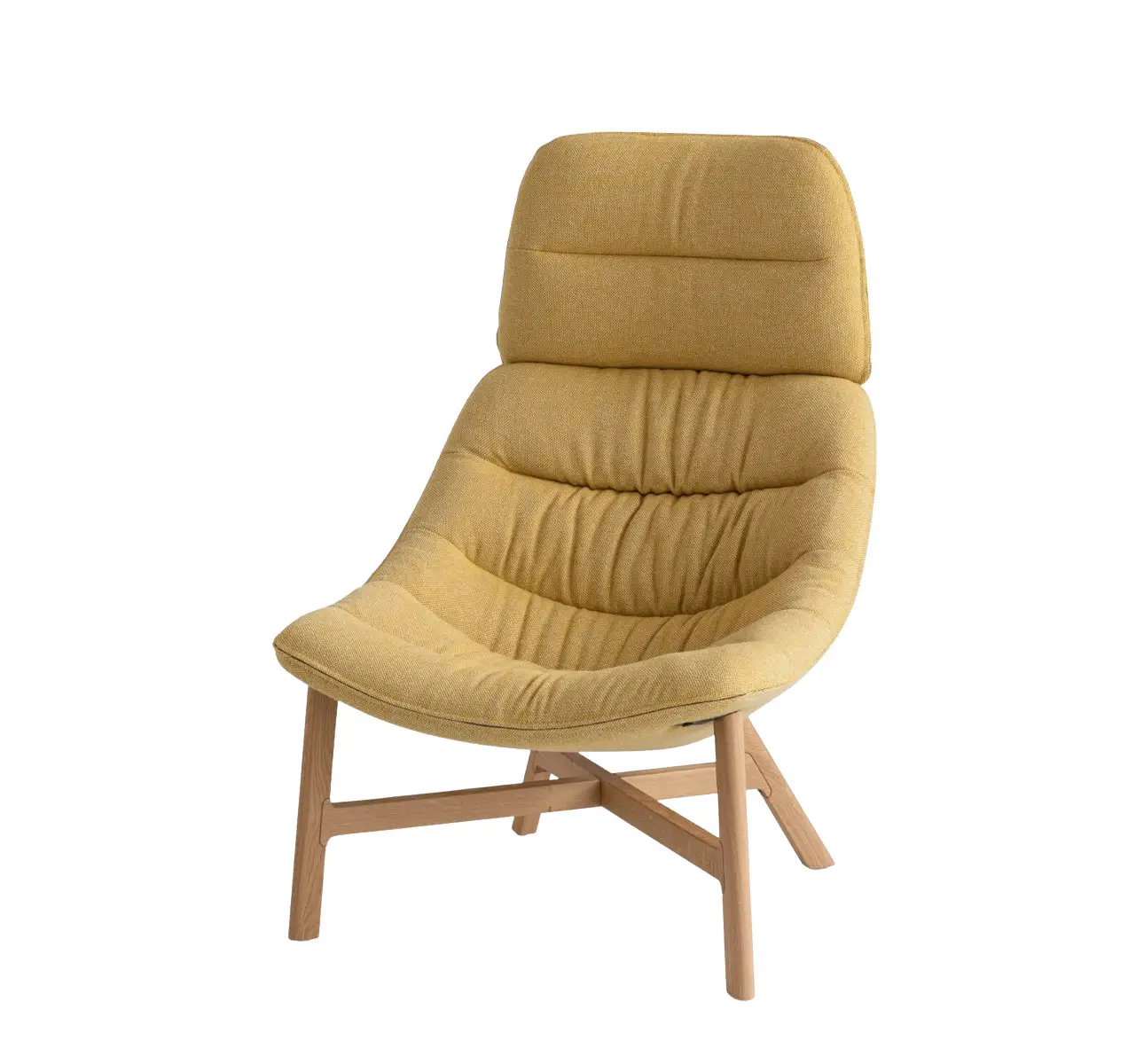 Noti Mishell Soft XL Sessel mit Holzbeinen in Gelb als freigestellte Produktansicht