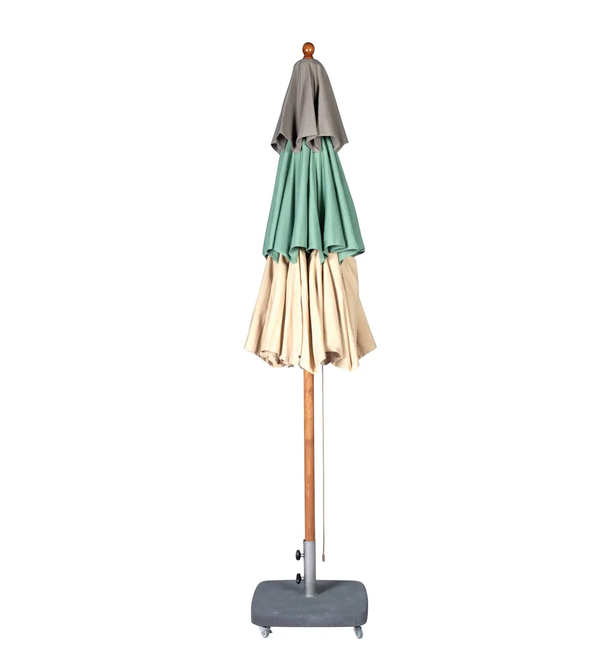Geschlossener Weishäupl Teakschirm Ø 300 cm mit Teakmast und hochwertigem Outdoor-Stoff