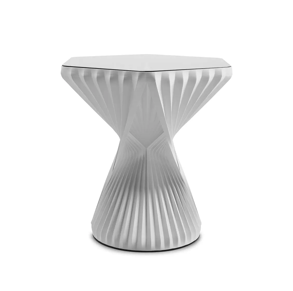 Wagner W3D Bistrotisch in Weiß mit skulpturalem 3D-gedrucktem Fuß und quadratischer Tischplatte in Vorderansicht.