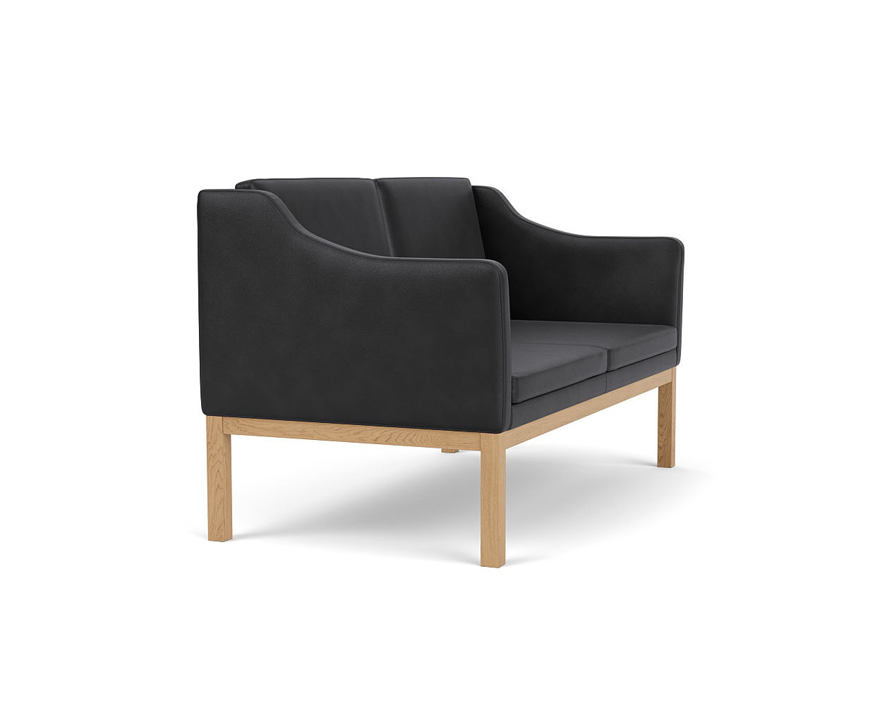 FDB Møbler MK154 L45 Sofa 2-Sitzer, ergonomisch, Eiche natur, schwarzes Leder, nachhaltig, stylish