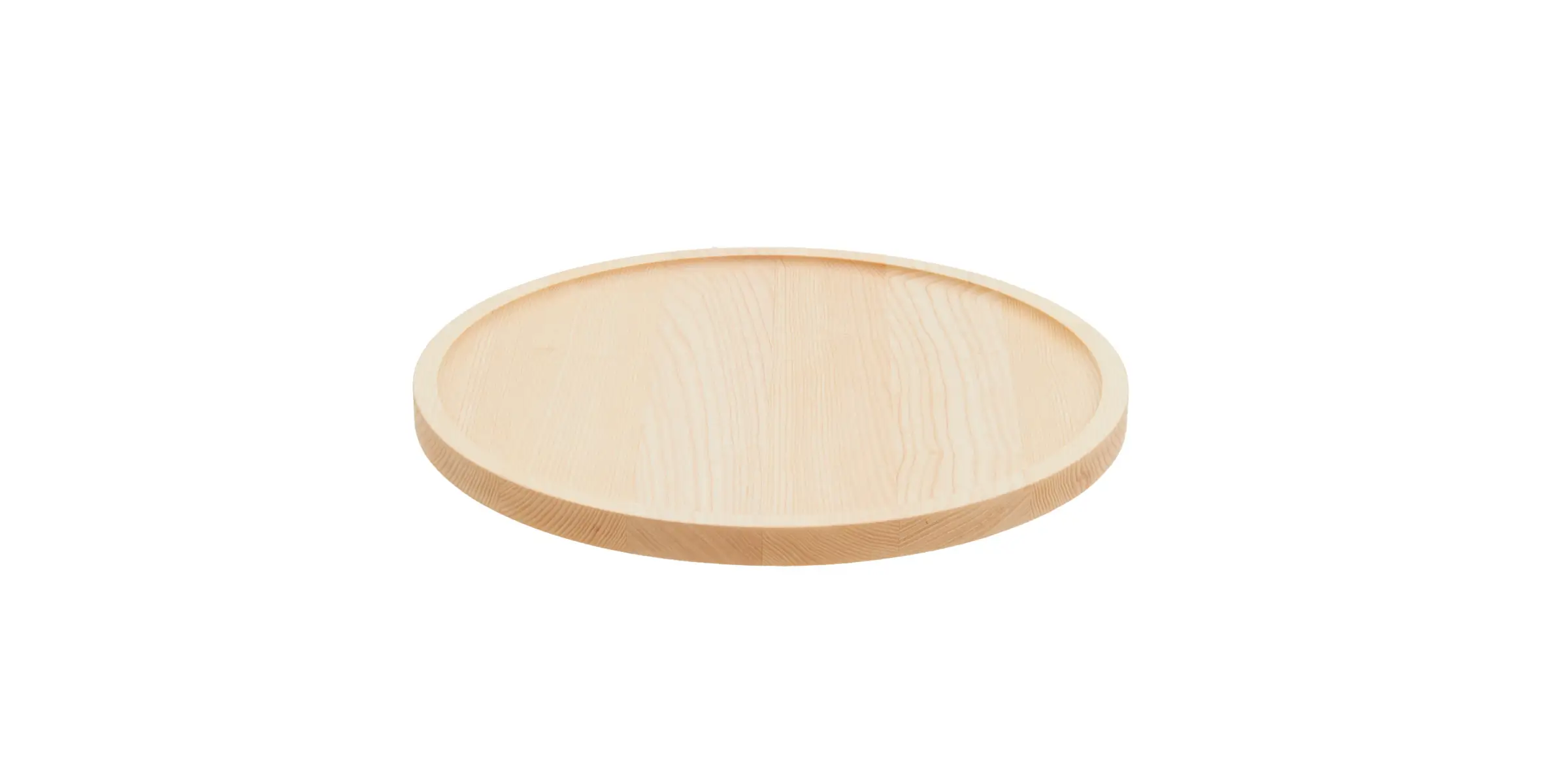 Softline Conga Tablett mit 60 cm Durchmesser in Esche Natur mit sichtbarer Holzmaserung, runder Form und leicht erhöhtem Rand.