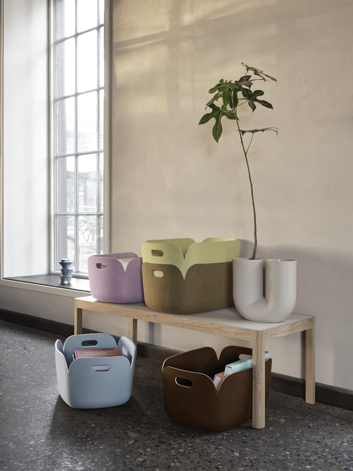 Muuto Restore Round Aufbewahrungskorb aus recyceltem Material, modernes Design für ordentliche und stilvolle Aufbewahrung