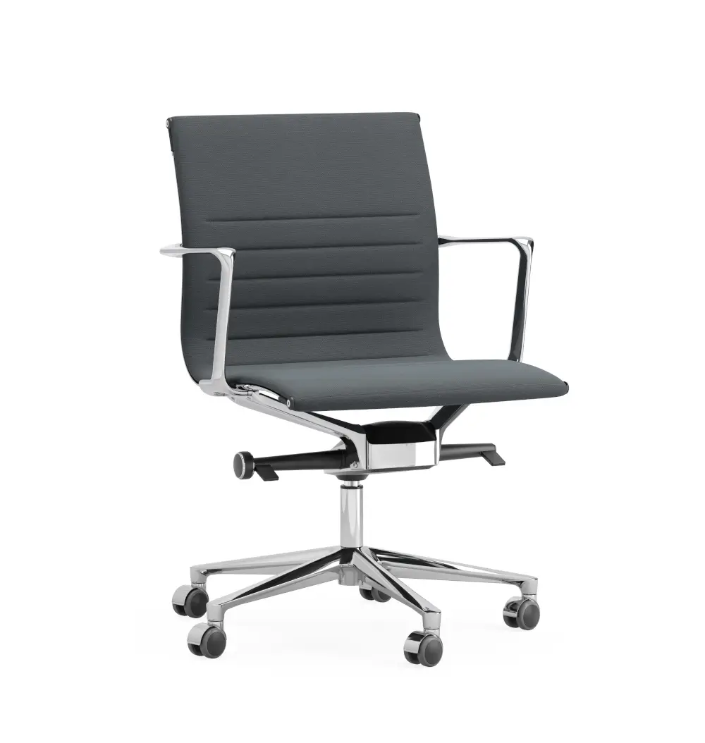 ICF Una Chair 717 Low Back 5 Star Base Bürostuhl mit niedriger Rückenlehne, Armlehnen und poliertem Aluminium-Fußkreuz.