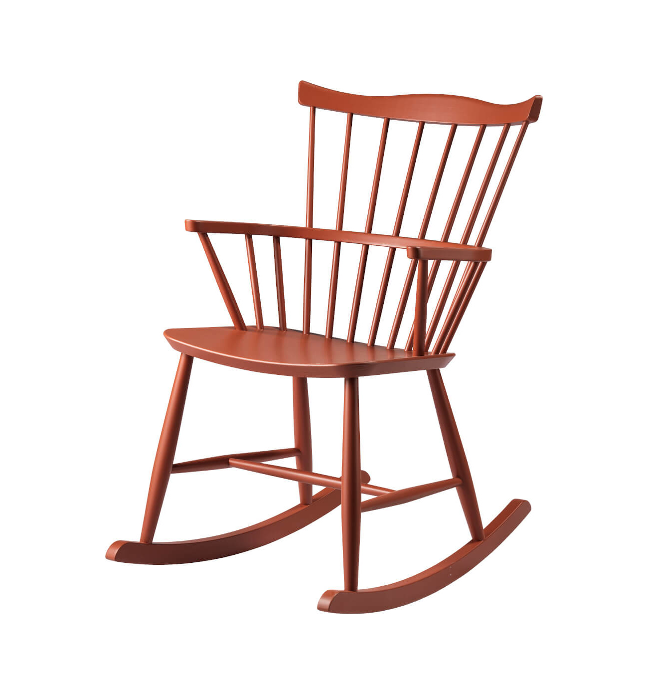 FDB Møbler J52G Schaukelstuhl, Buche, Brick Red, ergonomisch, nachhaltig, nordisches Design, komfortabel