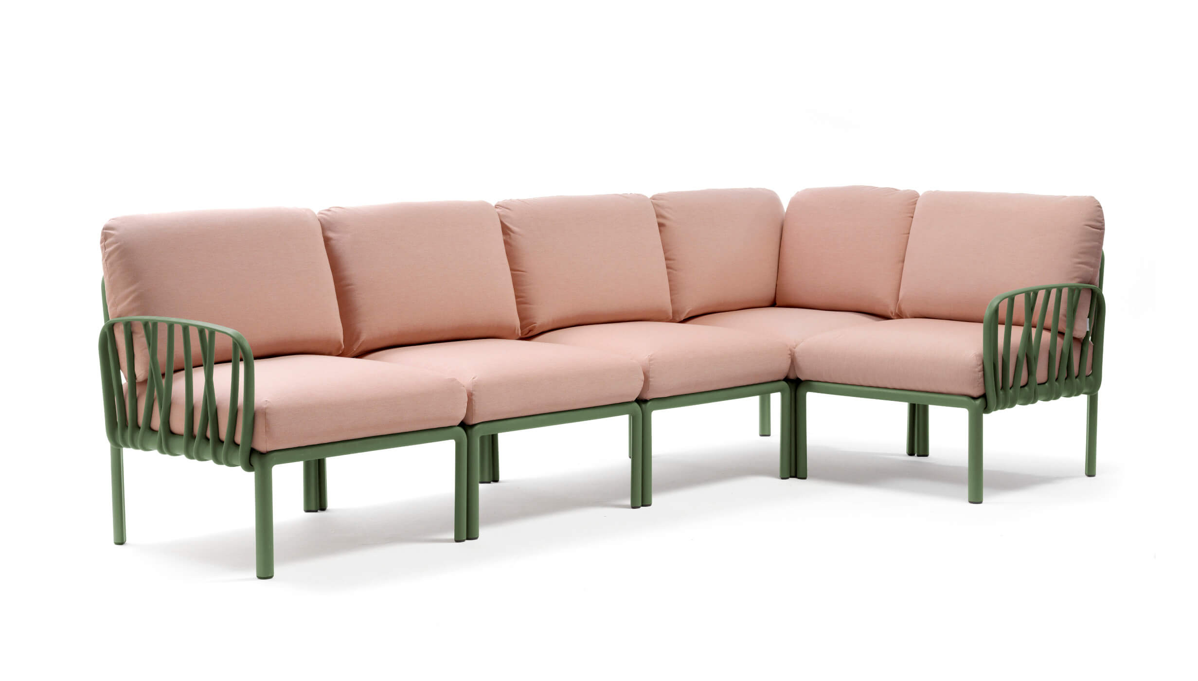 Nardi Komodo 5 Gartensofa, agave/rosa quarzo, modular, wetterfest, leicht, modernes italienisches Outdoor-Design