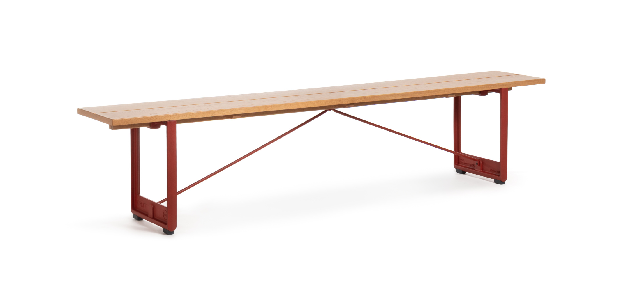 Magis Brut Bank 220x35 cm – rot/beige, Eiche natur Magis Brut Bank 220x35 cm, rot/beige, Eiche natur, moderner Design-Sitzbank, robust, langlebig