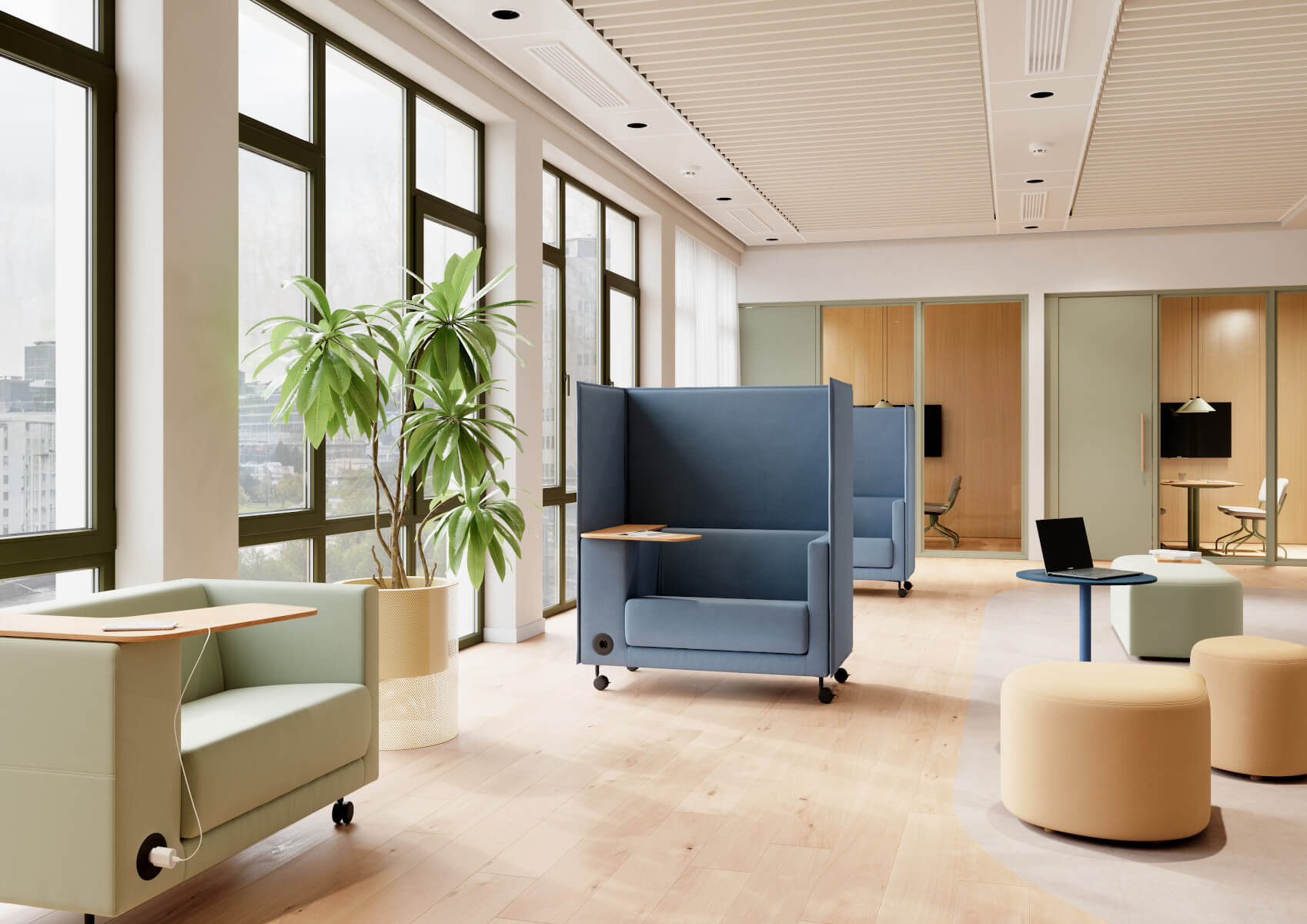 Stilvoller Profim Vancouver Lite VL 1,5 Sessel mit weicher Polsterung und praktischen Rollen für einfache Mobilität