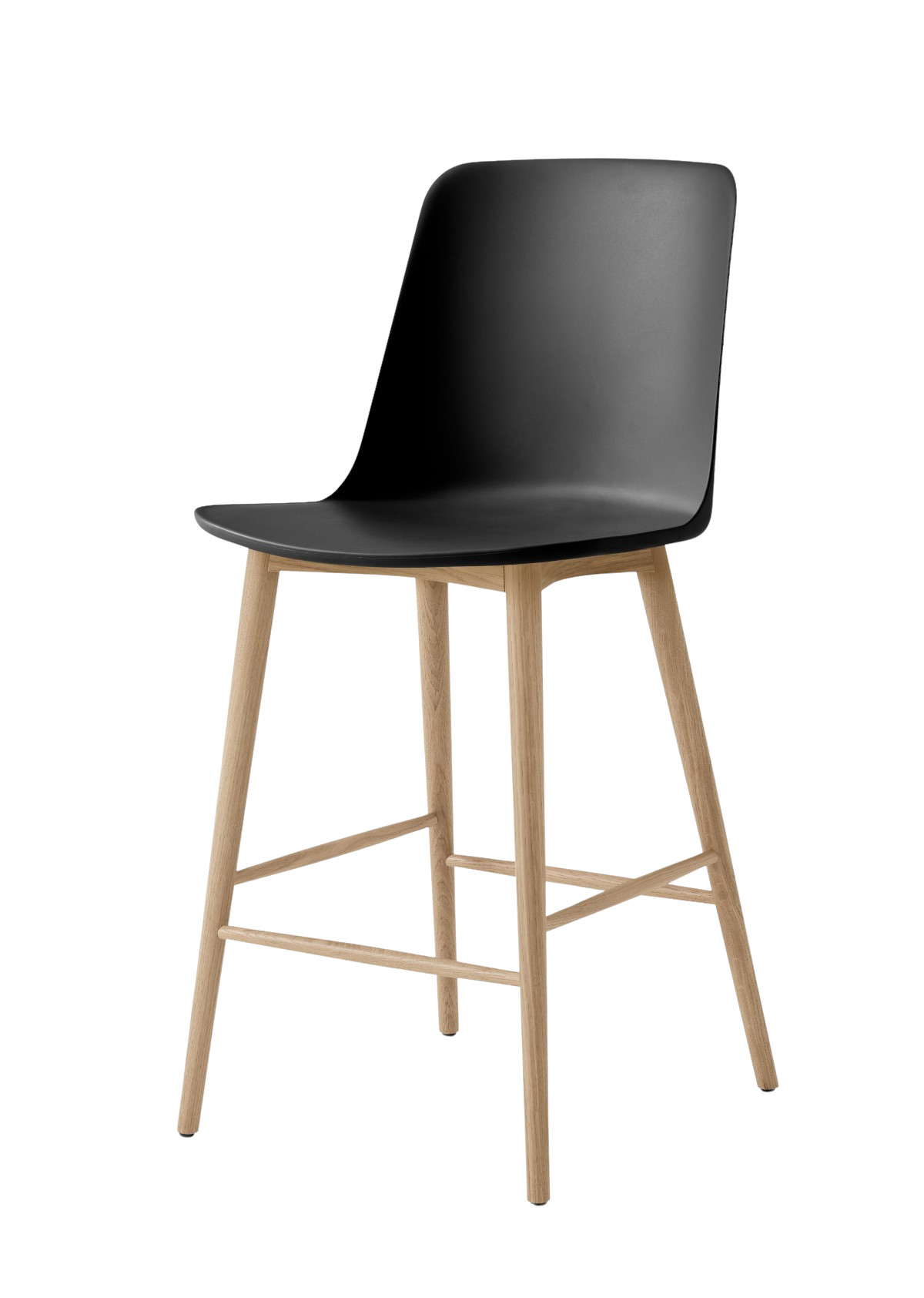 &Tradition Rely HW128 Barhocker Eiche natur mit schwarzem Sitz – moderner Barstuhl aus Holz, zeitloses Design