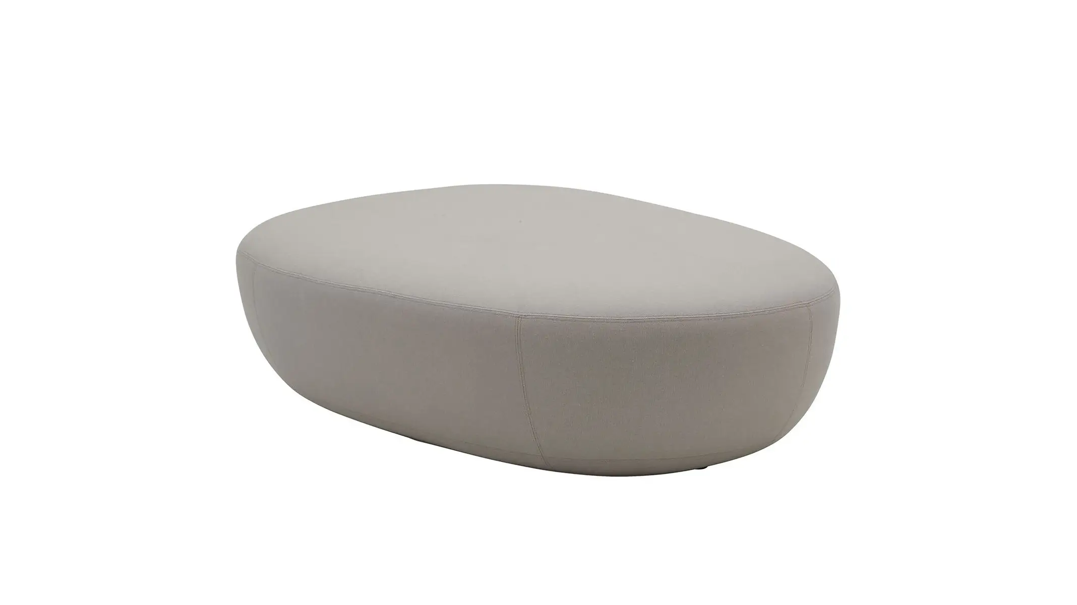 Softline Sisters Hocker Large in Grau aus schräger Perspektive mit großzügiger ovaler Sitzfläche und weich gerundeter, vollständig gepolsterter Form.