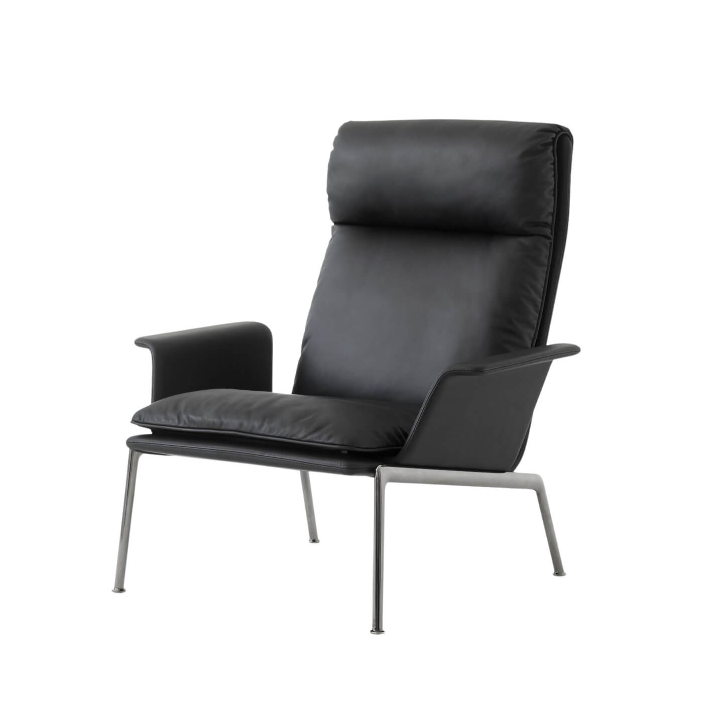 Muno LN17 High Back Lounge Chair, chrom / noble aniline leder schwarz