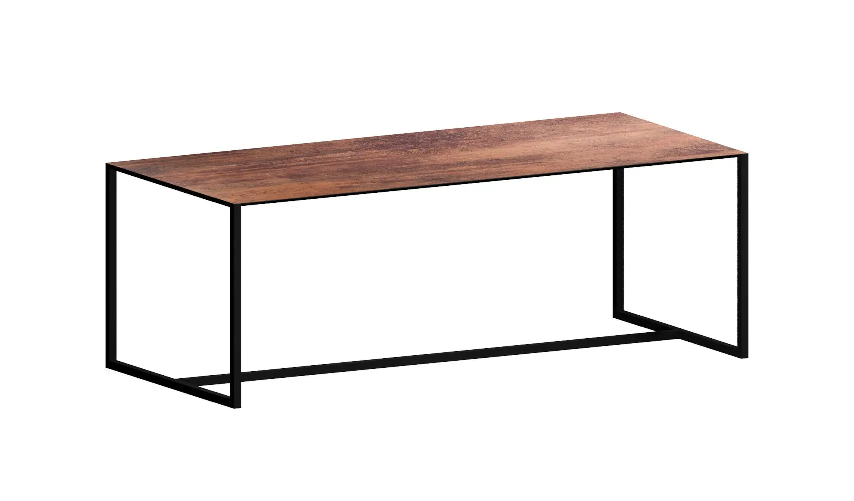 Zeus Big Brother Esstisch 200 × 90 cm mit Rust-Oberfläche und schwarzem Stahlgestell.