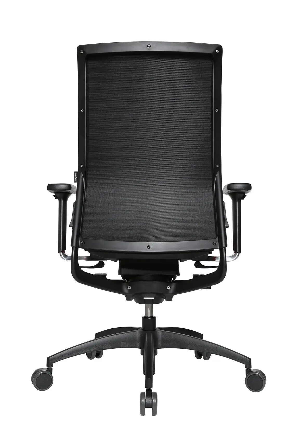 Wagner ErgoMedic 100-3 Bürostuhl mit schwarzer Netzrückenlehne und ergonomischem Rückendesign in der Rückansicht.