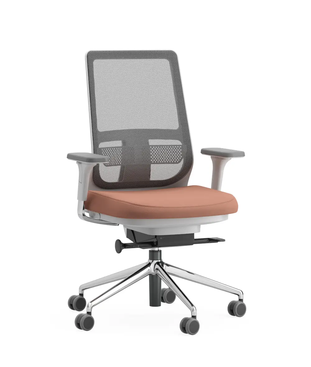 ICF Pyla Chair Mesh High Back Bürostuhl mit hoher Netzrückenlehne, gepolstertem Sitz, Armlehnen und Aluminium-Fußkreuz mit Rollen.