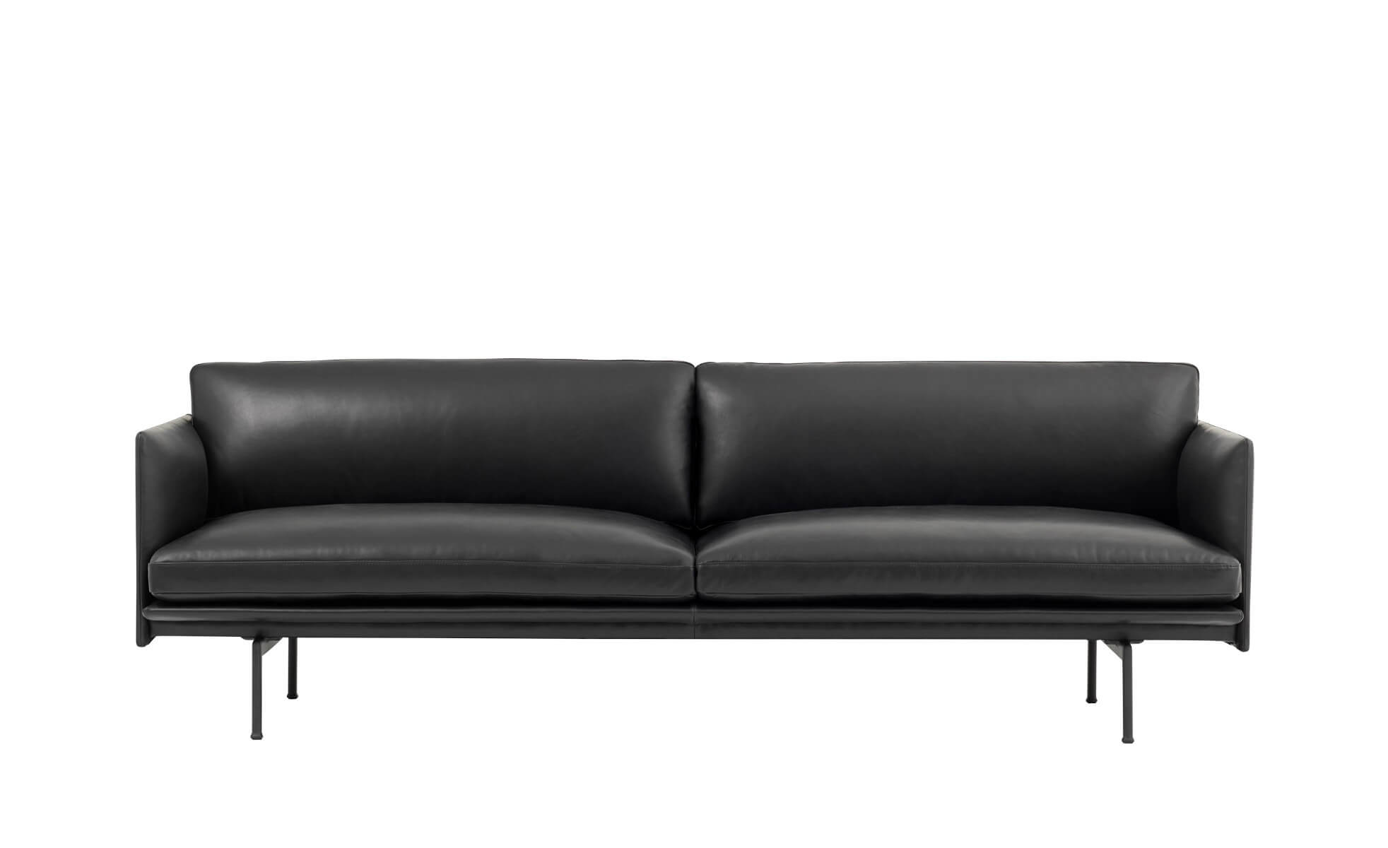 Outline Sofa 3-Sitzer, refine leder schwarz / schwarz