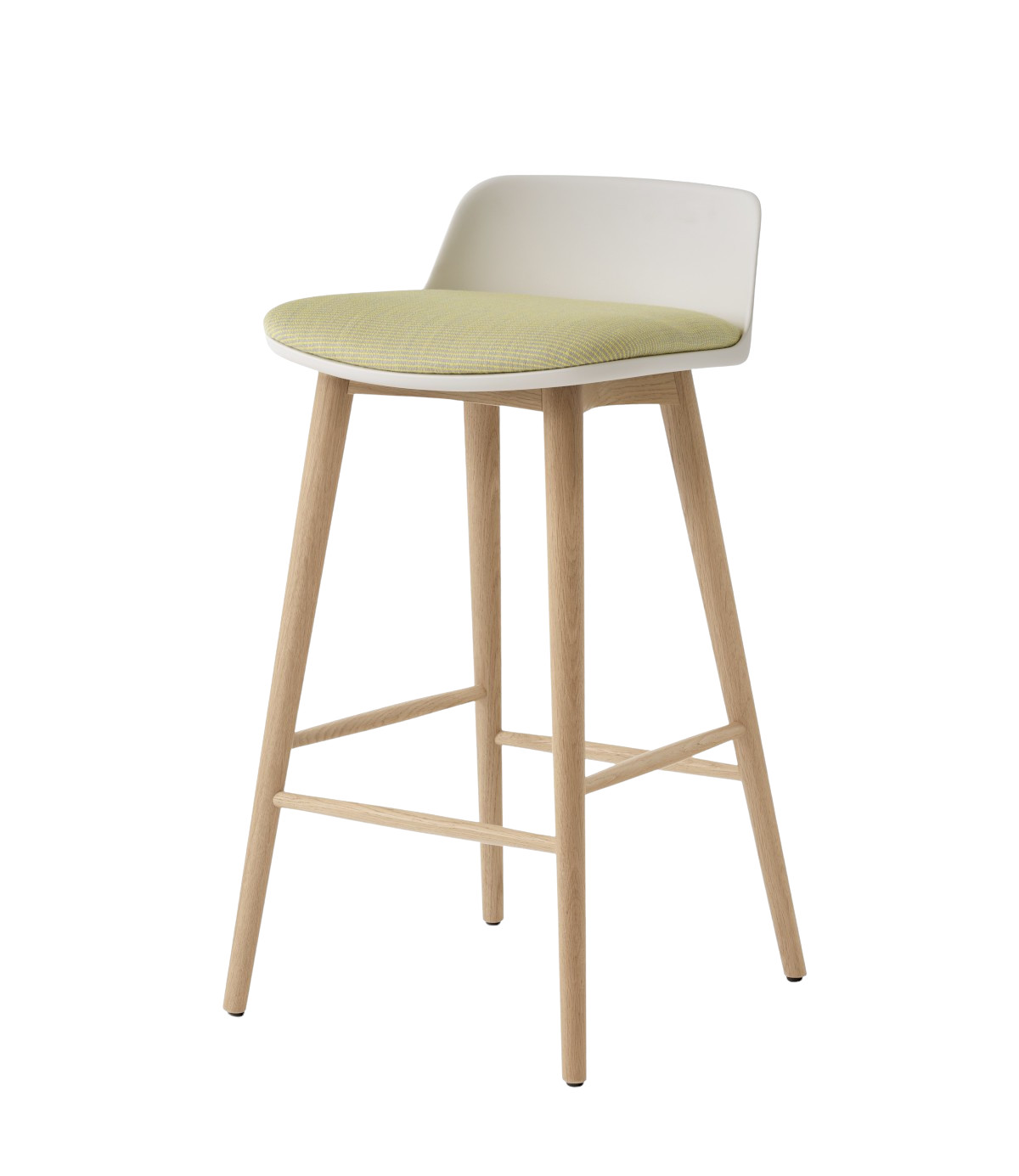 &Tradition Rely HW119 Barhocker mit recycelter Schale, HR-Schaum-Sitz, Bezug aus Stoff/Leder, Gestell in Eiche oder Nussbaum