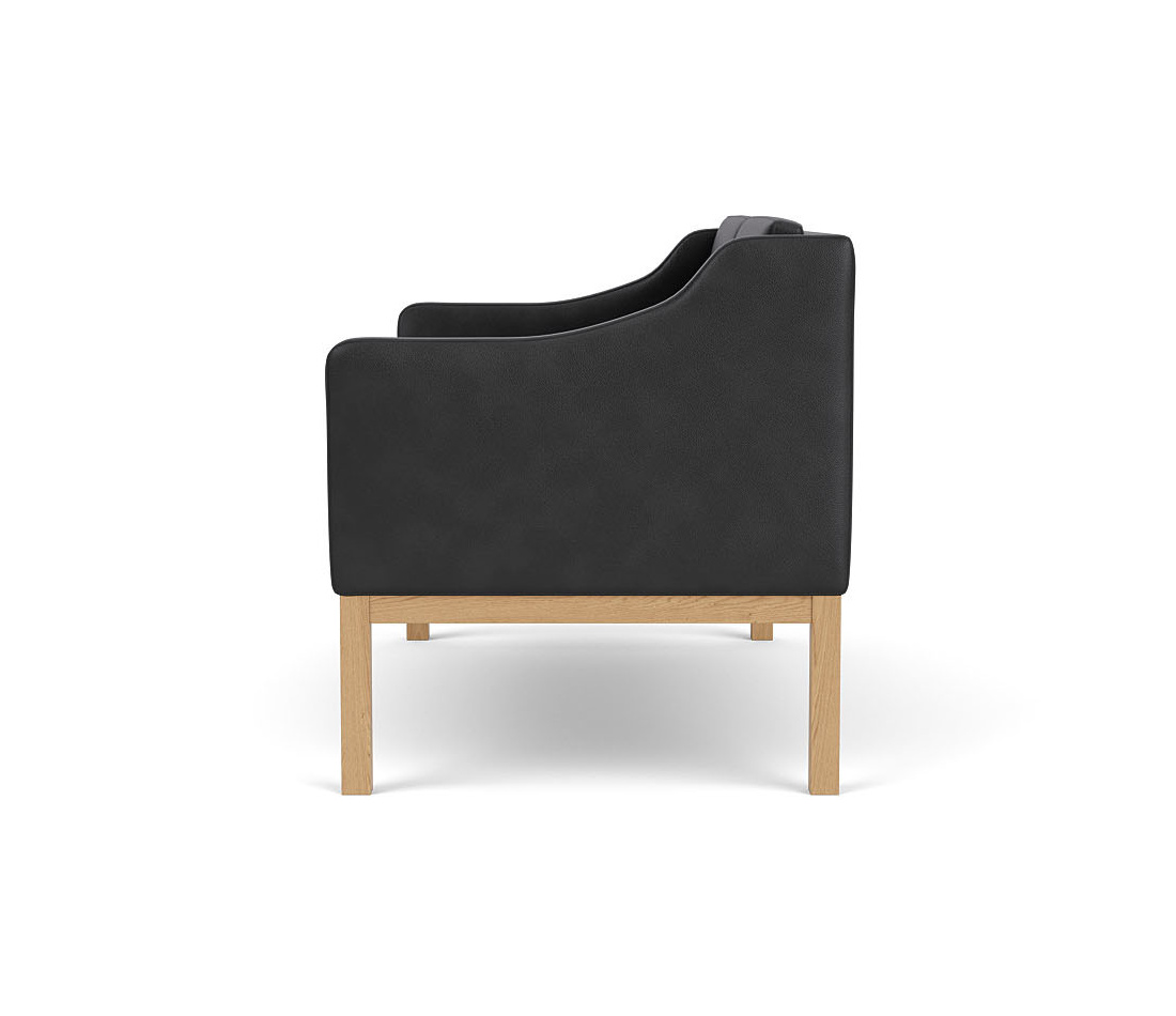 FDB Møbler L45 MK154 2-Sitzer Sofa, nordisches Design, Eiche natur, Leder schwarz, langlebig, ergonomisch