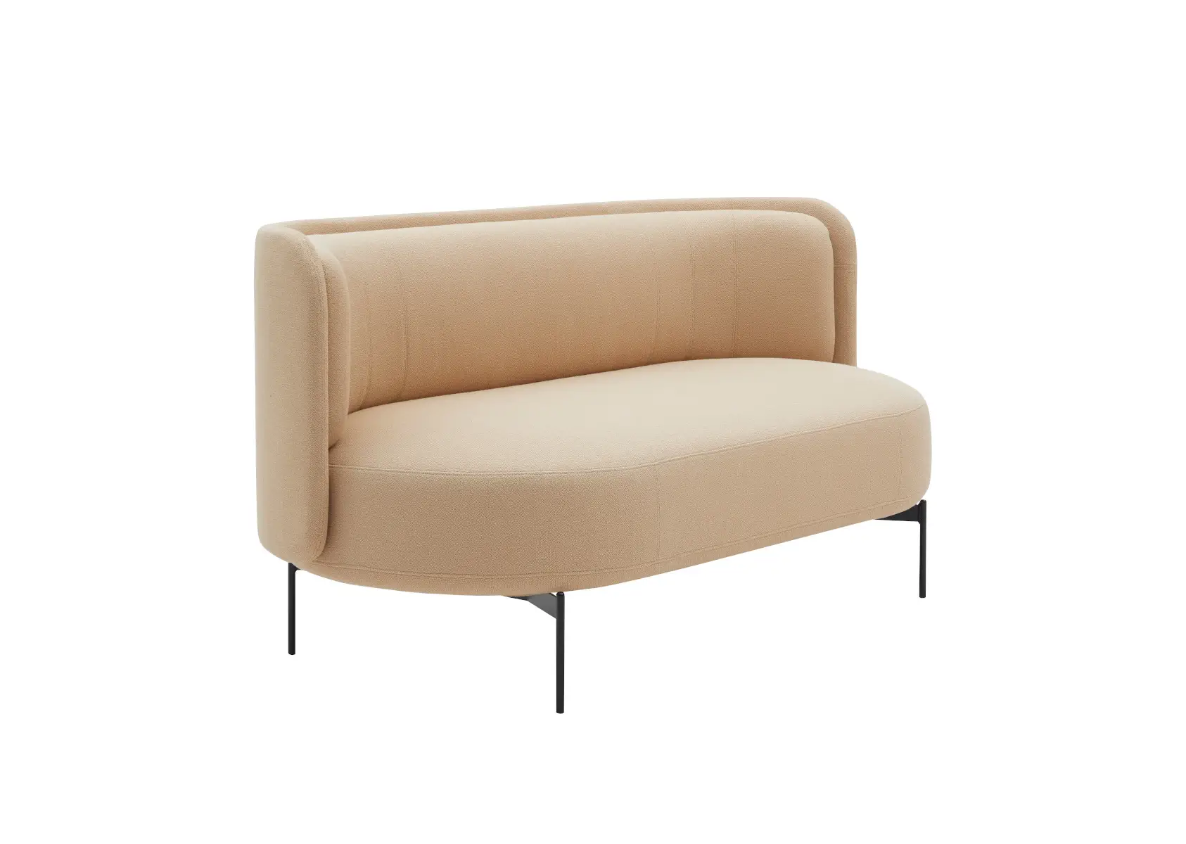 Softline Joe Sofa Niedrig in Beige aus seitlicher Perspektive mit weich gerundeter Polsterung, seitlichen Wangen und schwarzen Metallfüßen.
