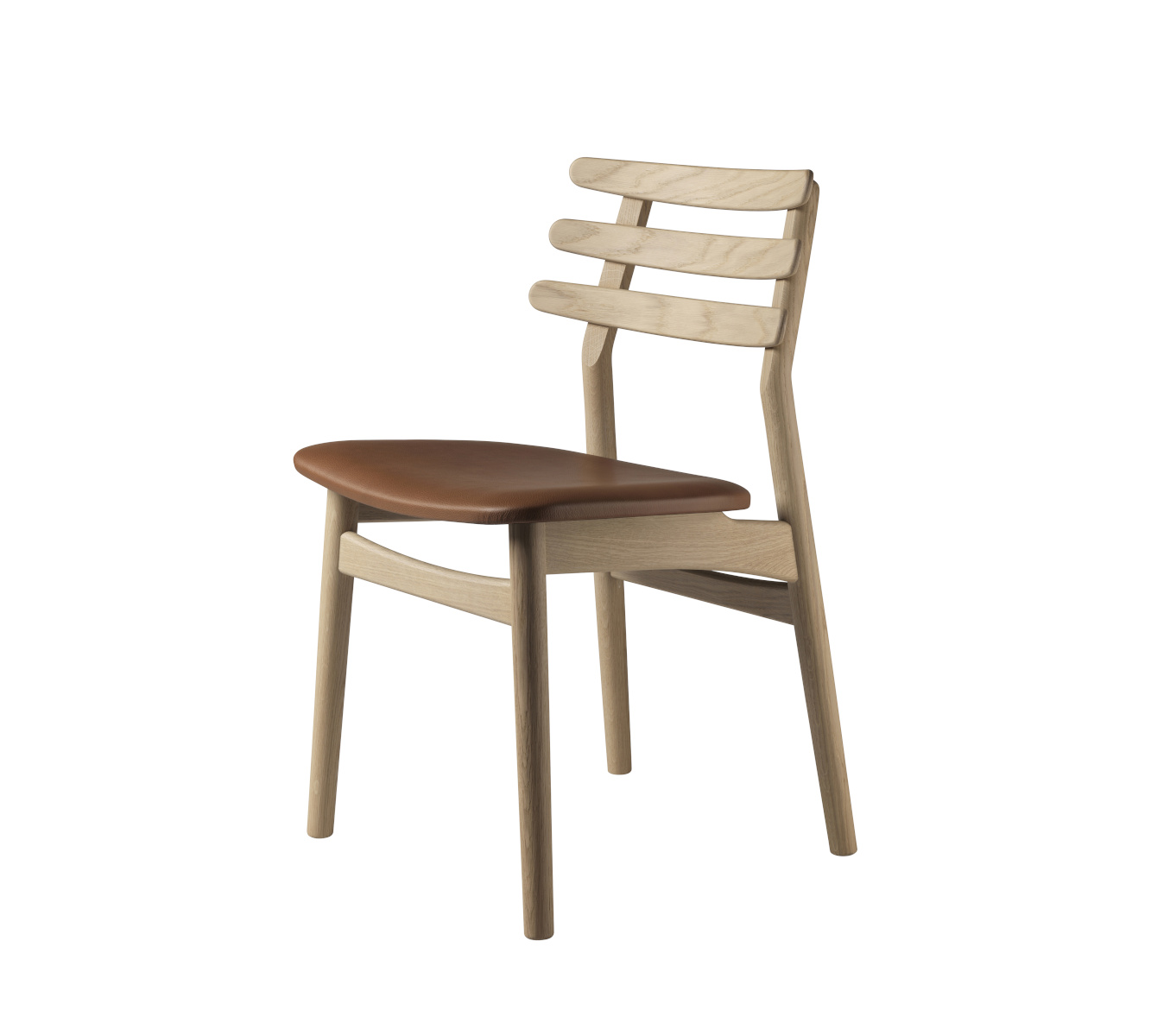 FDB Møbler J48 Stuhl, ergonomisch, FSC®-Eiche natur, Leder cognac, nachhaltig, funktional, skandinavisch