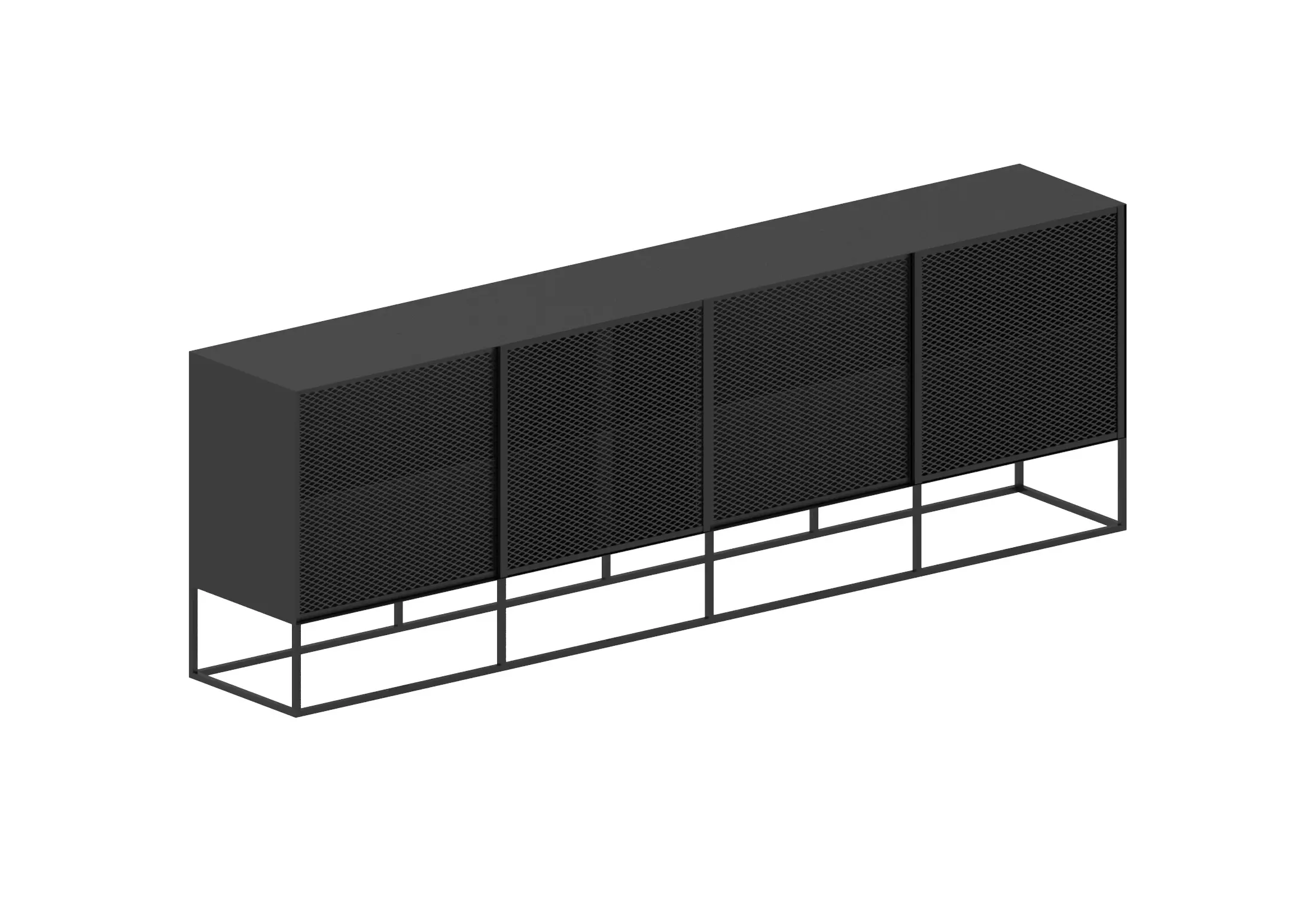 Zeus Isotta Sideboard Kupferschwarz mit integrierter Beleuchtung, Streckmetallfronten und filigranem Stahlgestell.