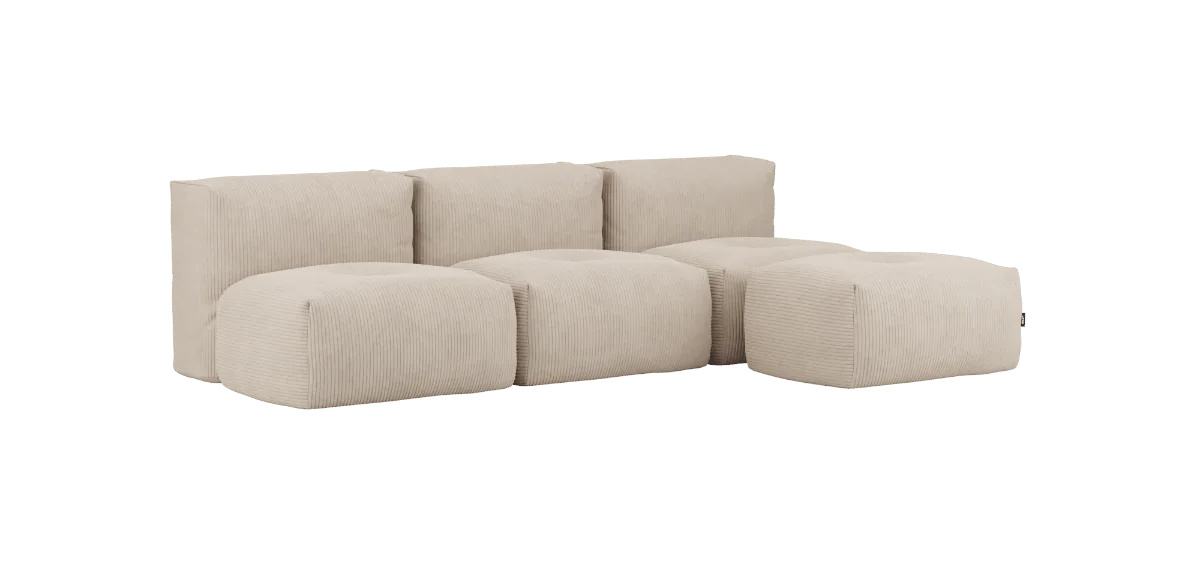 Soft Sofa 3-Sitzer ohne Armlehne mit Hocker, corduroy beige
