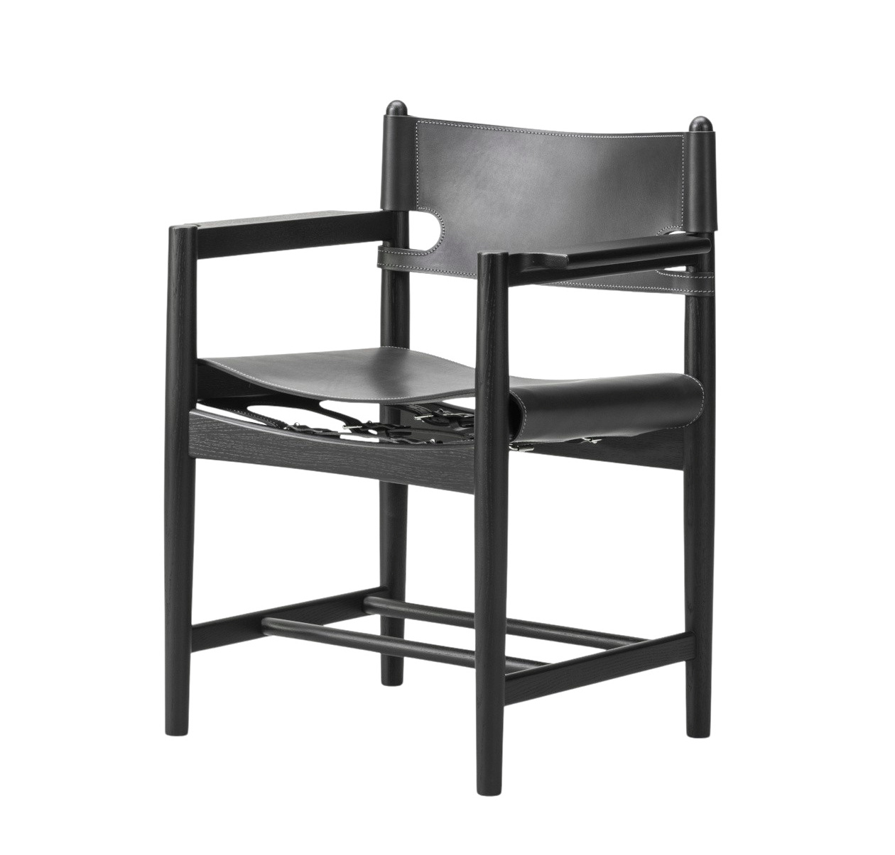 The Spanish Dining Chair mit Armlehnen, eiche schwarz lackiert / leder schwarz