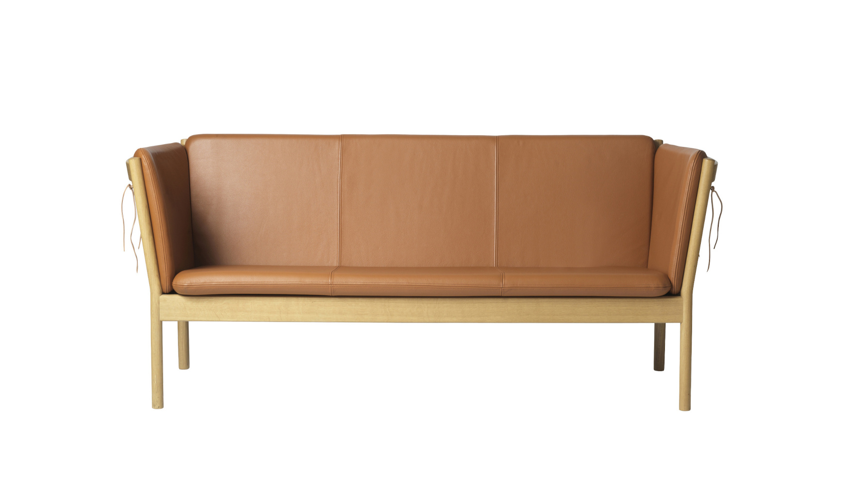 FDB Møbler J149 3-Sitzer Sofa, nordisches Design, Eiche natur, Leder cognac, langlebig, funktional