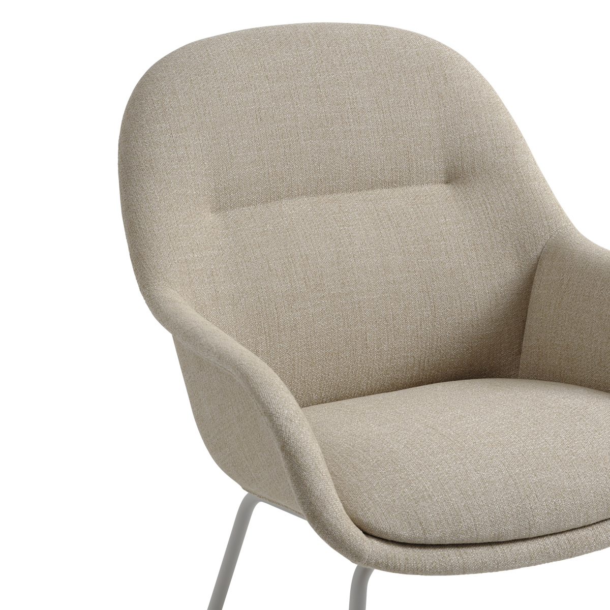 Muuto Fiber Lounge Sessel mit grauem Polster Ecriture 240 und schwarzem Tube Base Rahmen, komfortabler Designstuhl