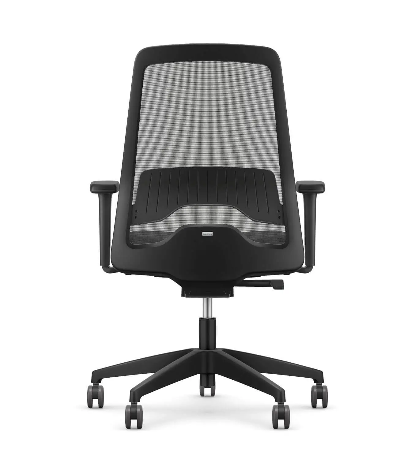Interstuhl EVERY EV256 Bürostuhl in Schwarz mit Netzrücken und Armlehnen in Rückansicht
