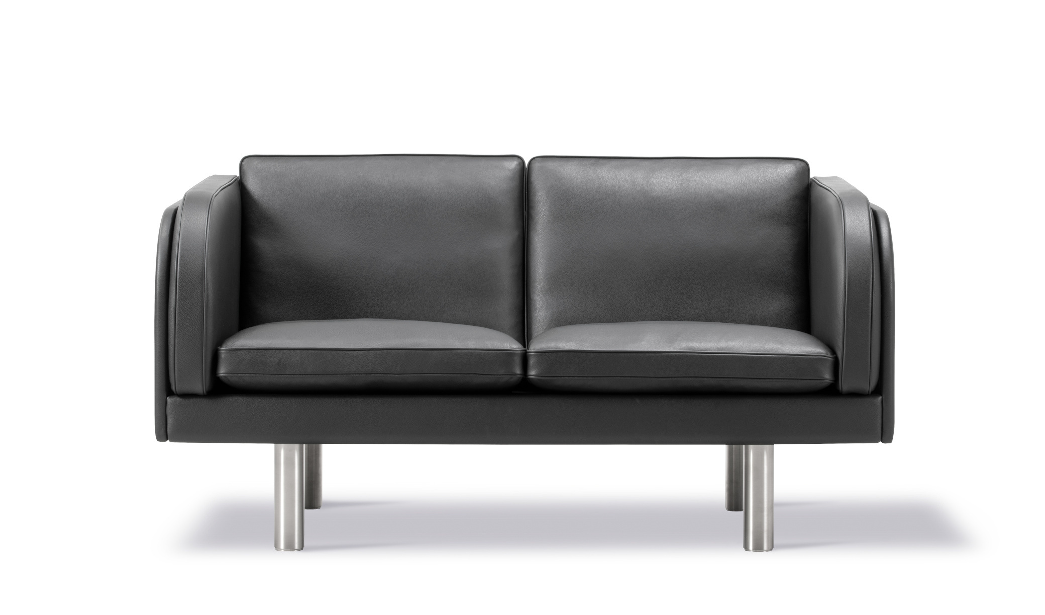 JG Sofa 2-Sitzer, brushed steel / leder omni 301 schwarz