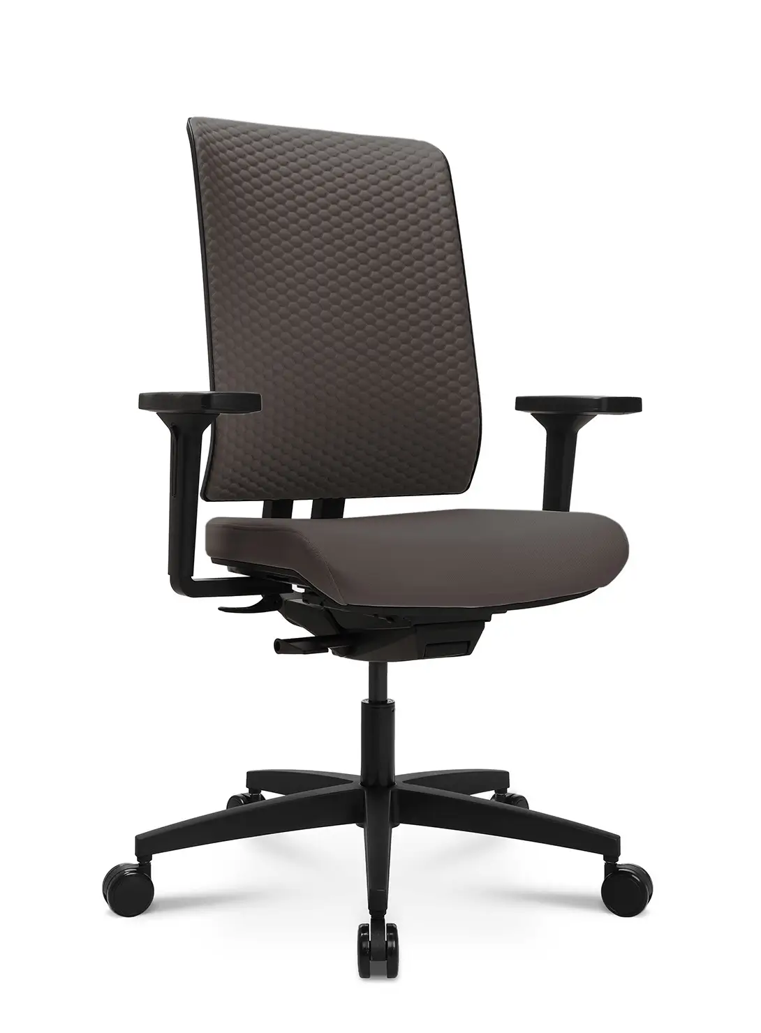 Wagner W7 Green Bürostuhl in Braun mit Armlehnen und ergonomischer Rückenlehne in Seitenansicht.