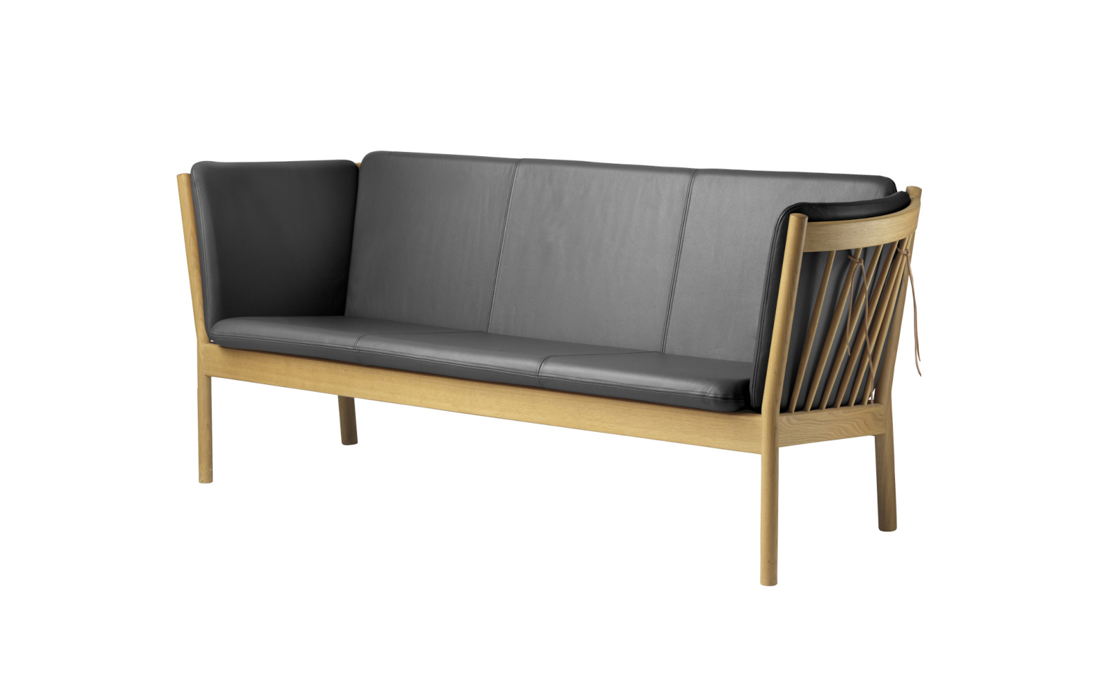 FDB Møbler J149 3-Sitzer Sofa, ergonomisch, Eiche natur, Leder schwarz, nachhaltig, nordischer Stil