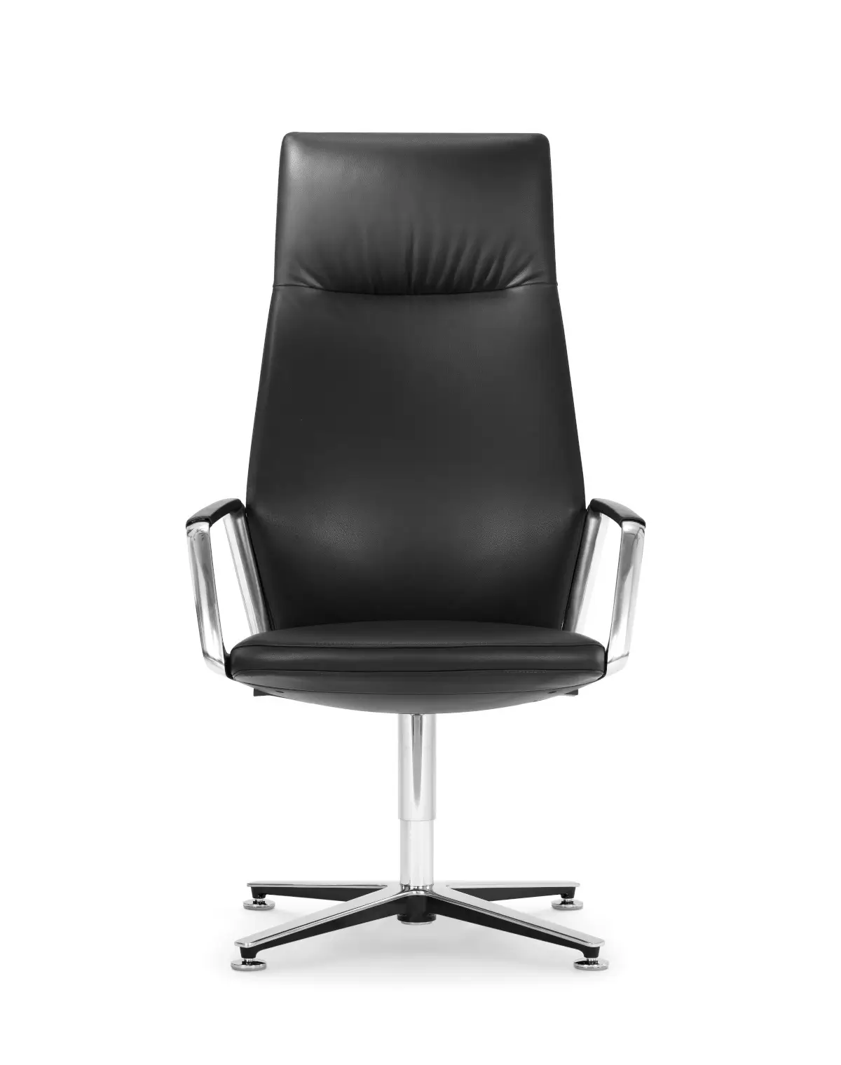 Girsberger Eyla Drehstuhl mit hohem Rücken, 4-Sternfuß, Gleitern und gepolsterter Sitzschale als elegante Sitzlösung für moderne Bürobereiche.